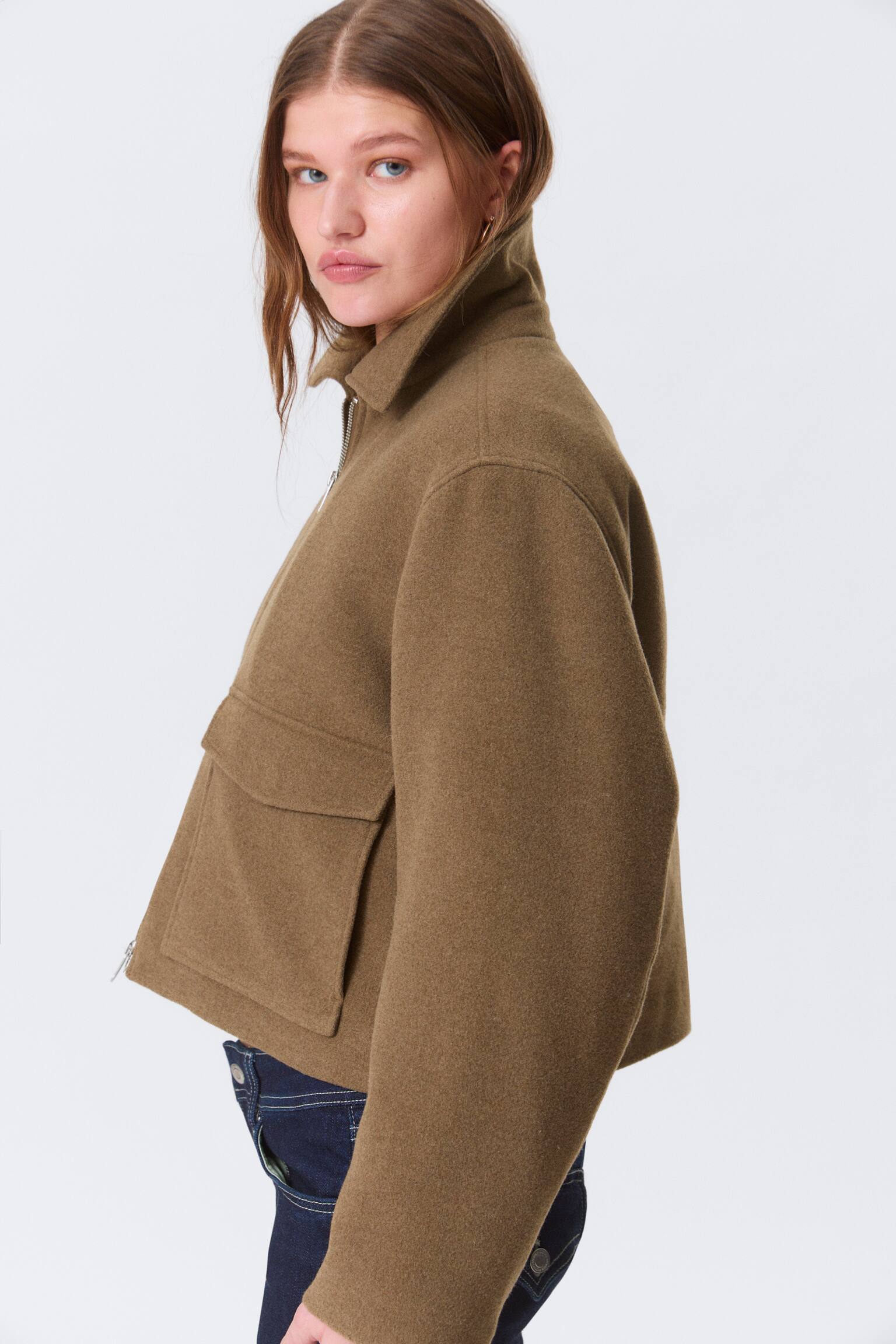 Cropped boxy jack met rits - Soft Brown/Donkerbruin geruit/Donkergrijs gemêleerd - 4