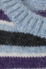 Blue Multi Stripe - Loose Graphic Knitted Sweater - 1
