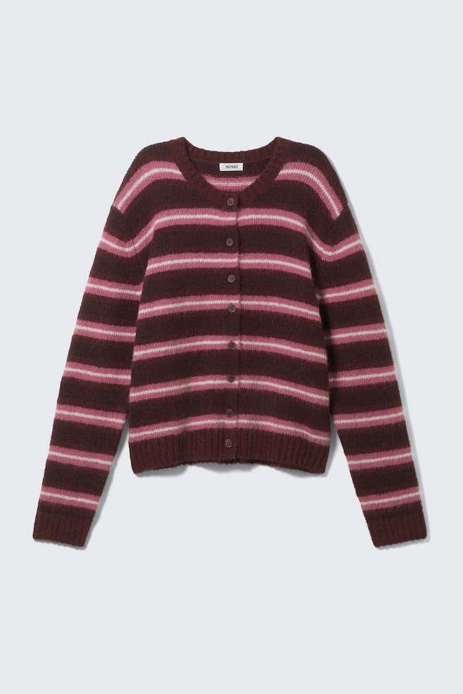 Geborsteld gebreid vest met knopen - Donkerrood en roze gestreept/Bruin/zwart/groen gestreept - 1