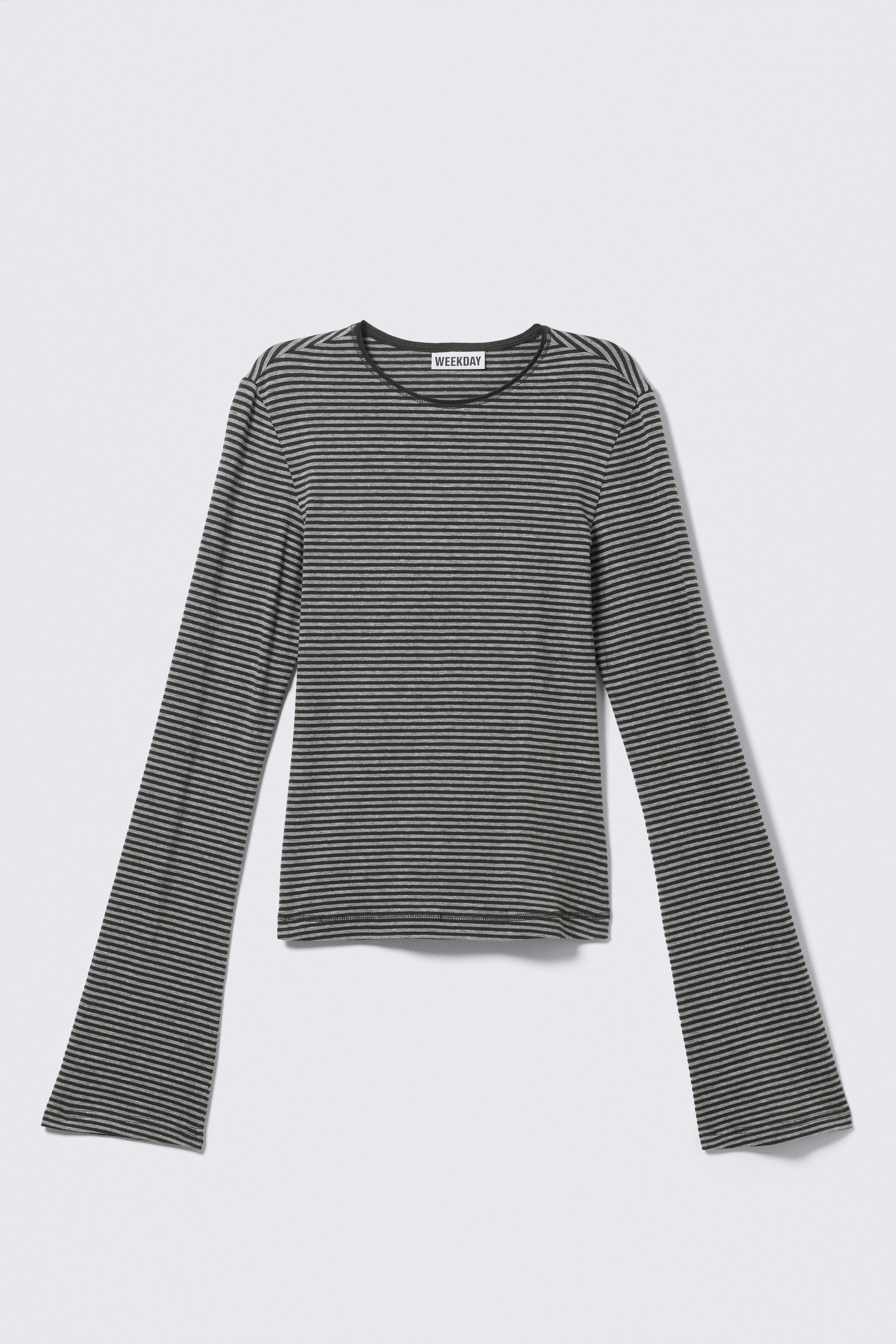 Svart & grå-randig - Långärmad topp i bomull - 3