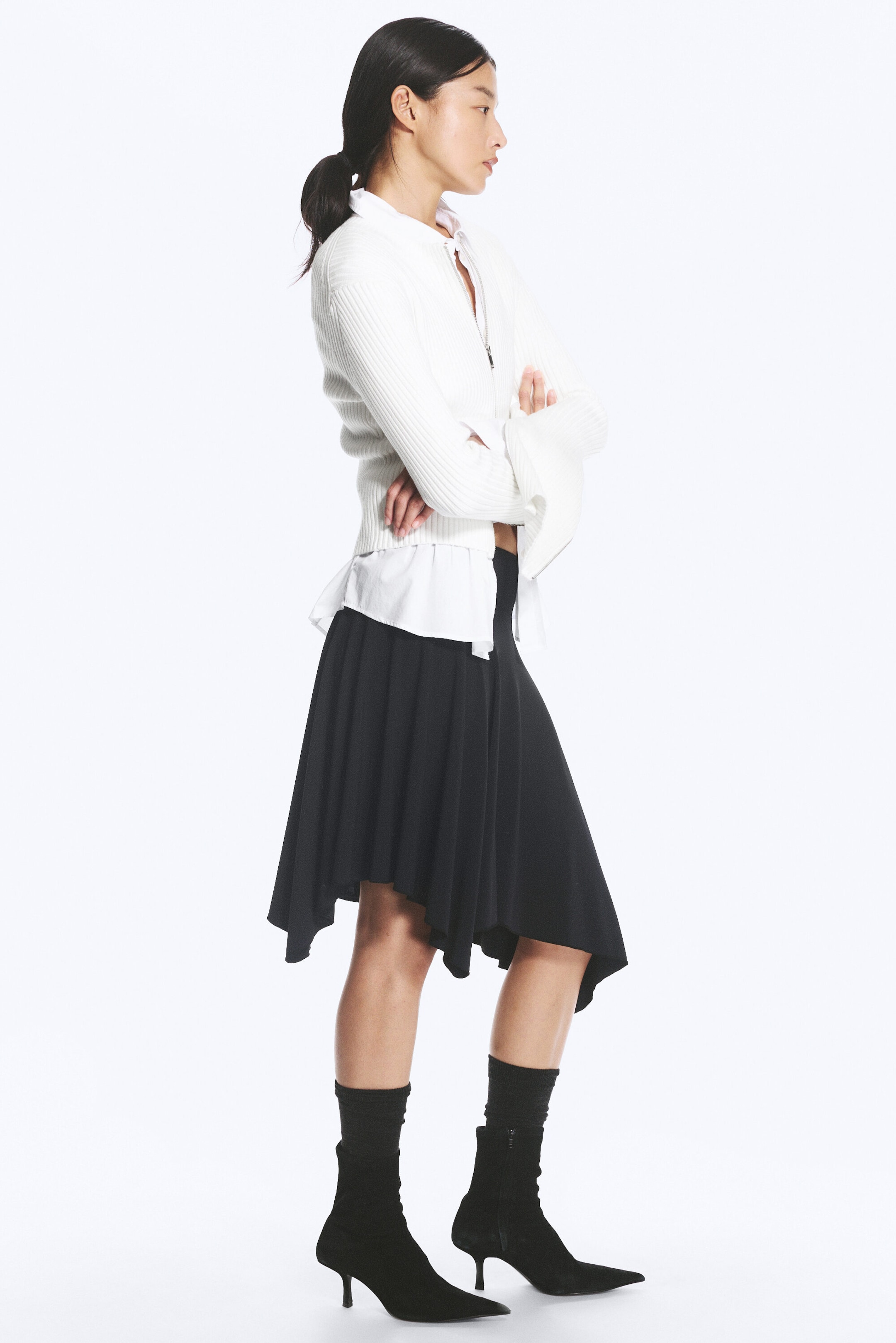 Noir - Jupe asymétrique en jersey taille mi-haute - 2