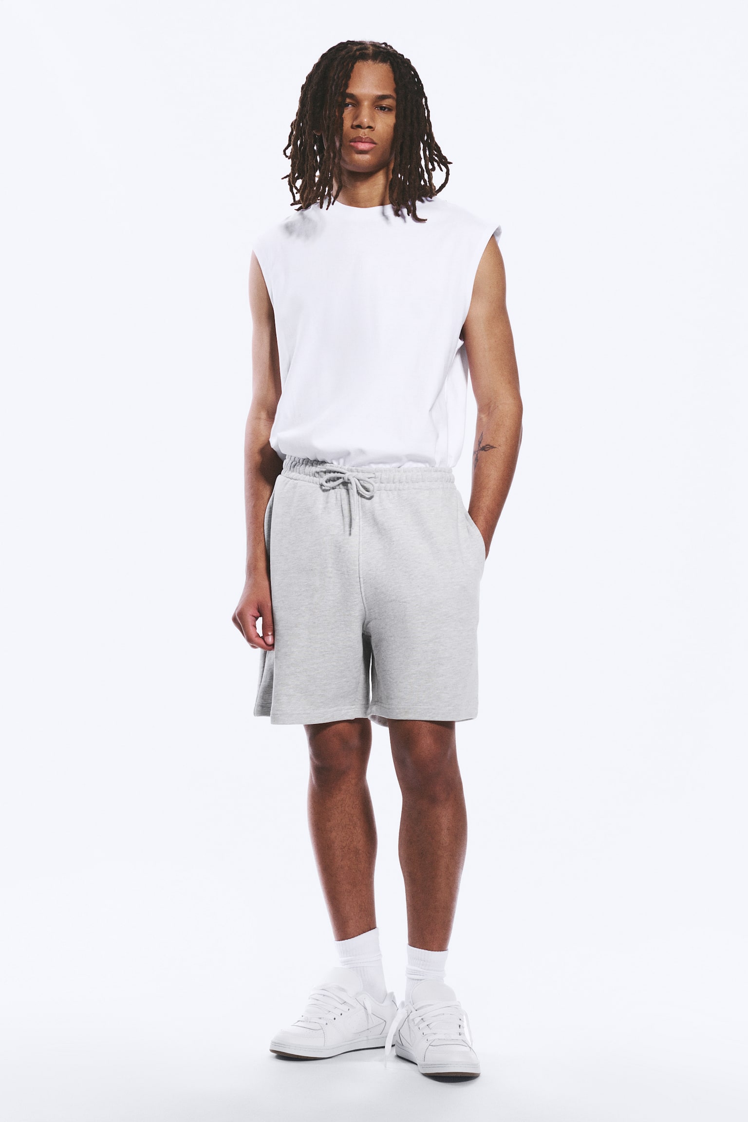 Avslappnade frottéshorts - Ljus Dust Grey/Svart - 1