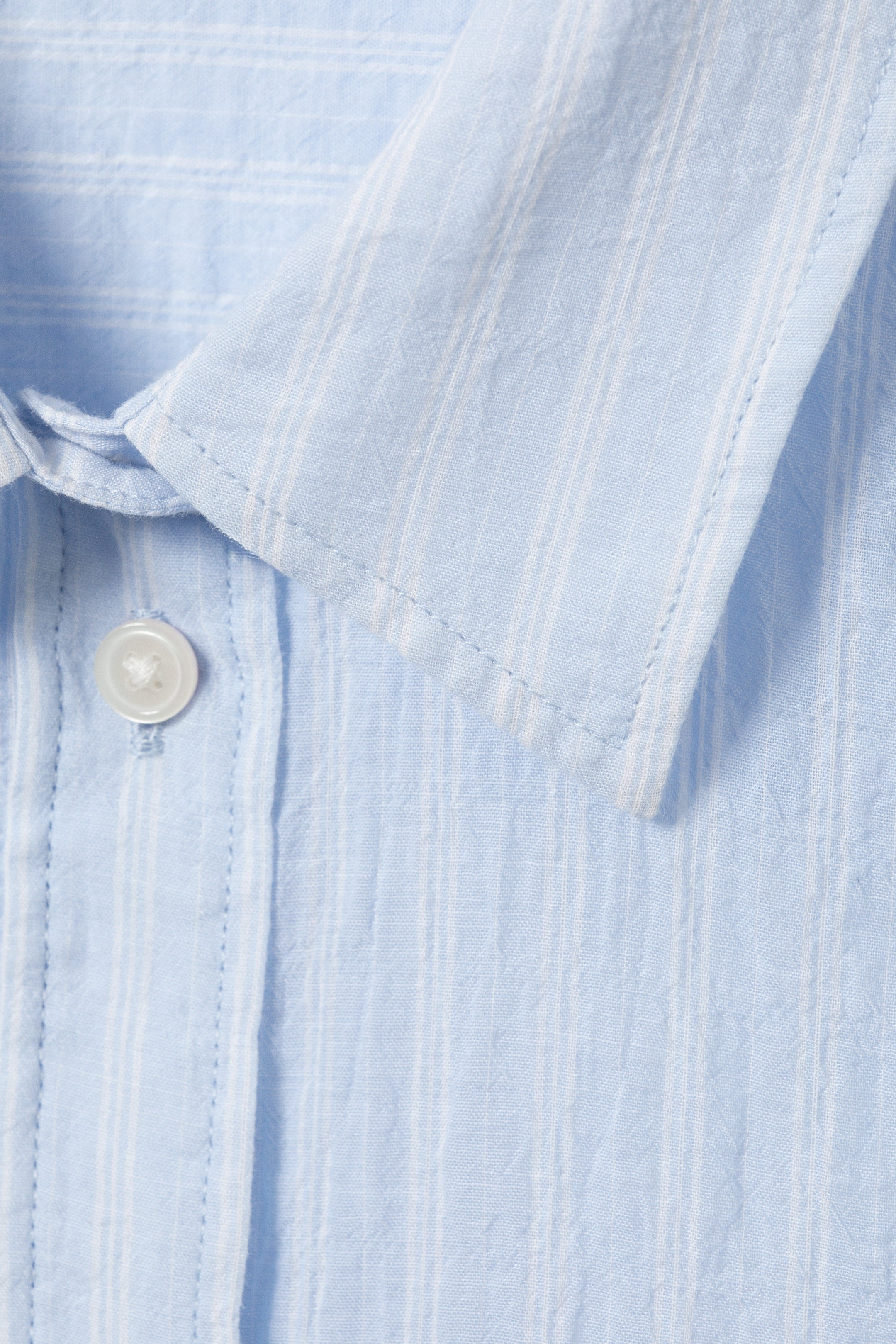 Striped Light Blue - Crinkled Transparent Long-Sleeved Shirt - 2