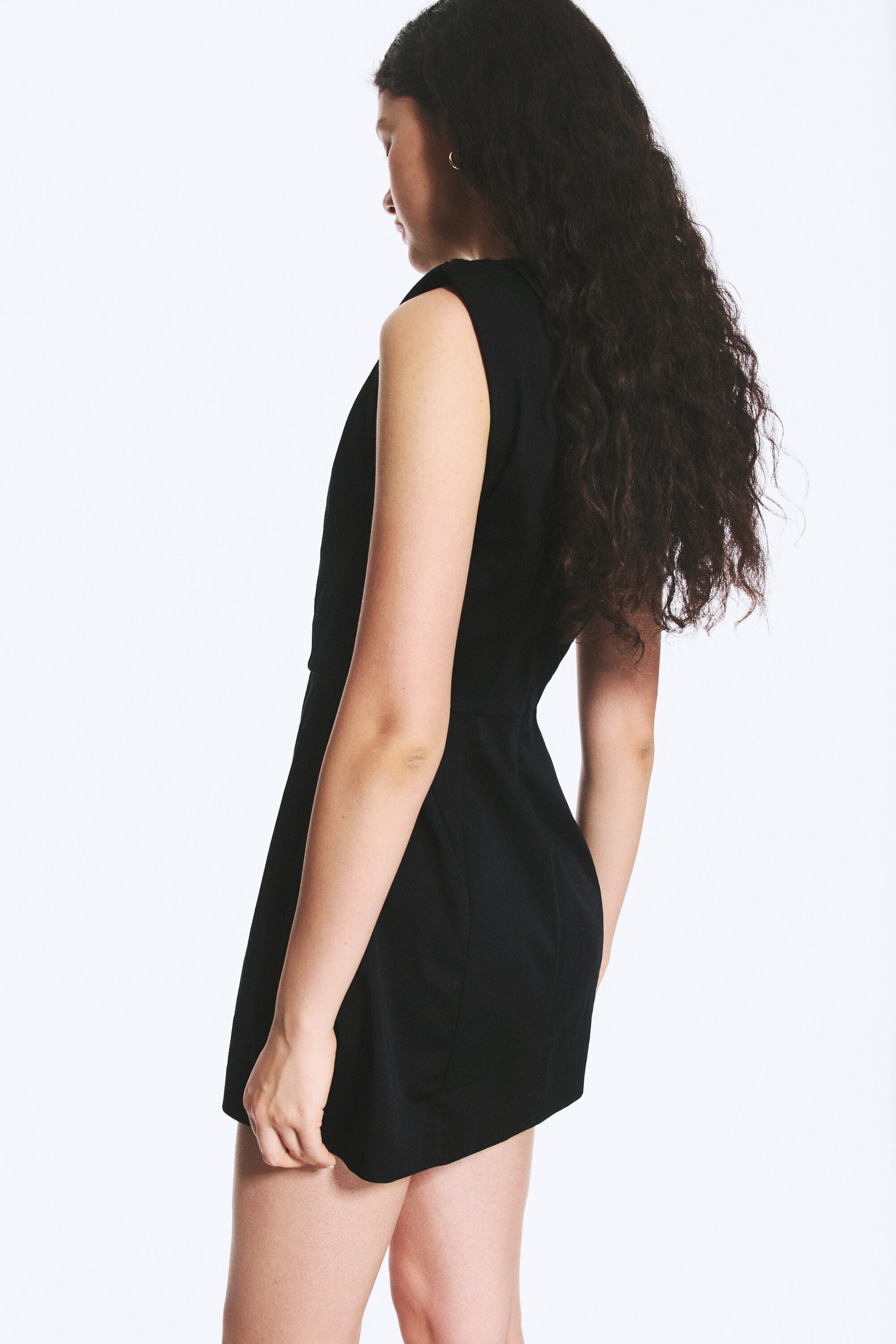 Schwarz - Ärmelloses Twill-Minikleid - 2