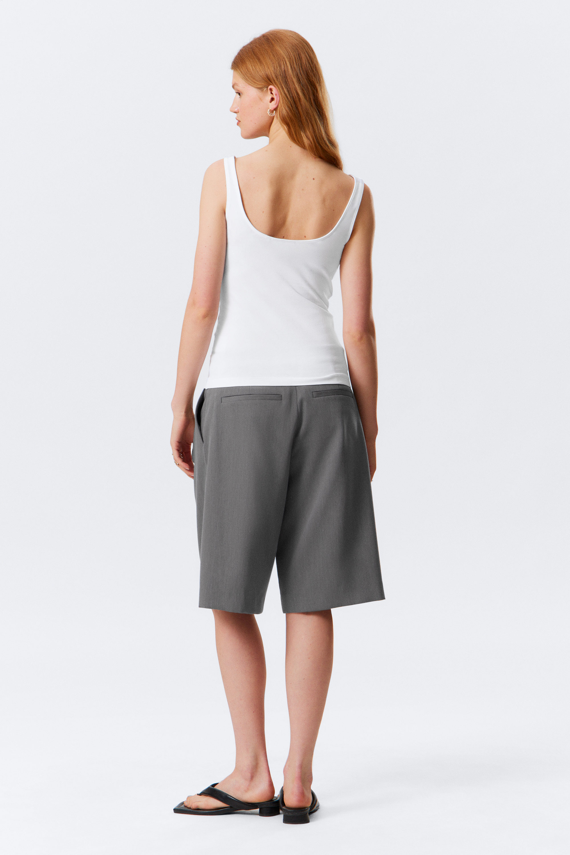 White - Fitted Square Neck Tank Top - 2