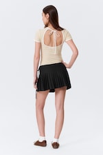 Black - Low Rise Pleated Mini Wrap Skirt - 3
