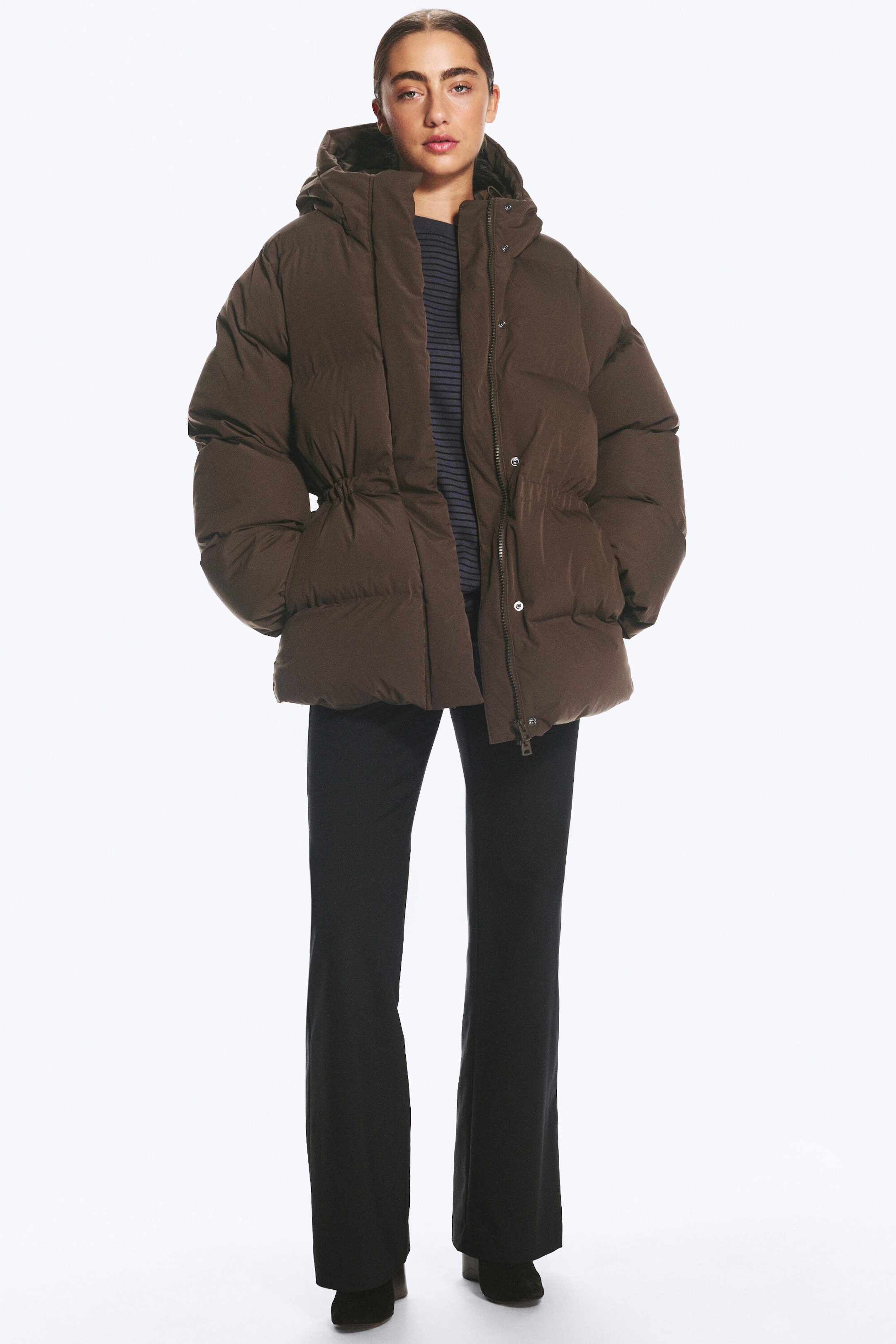 Dark Brown - Waisted puffer jacket - 2