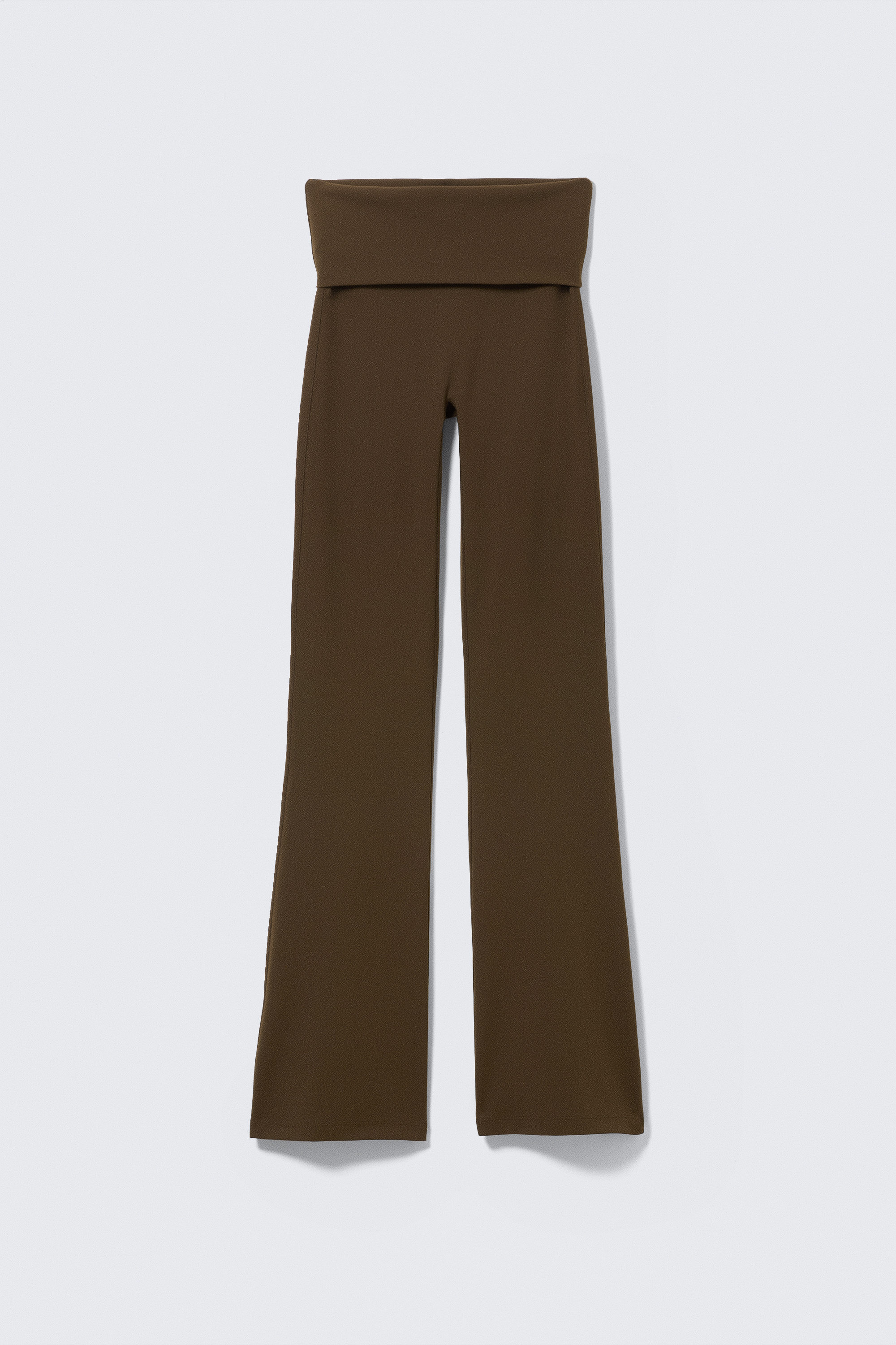 Dark Brown - Folded Waist Flared Yoga Tights - 5