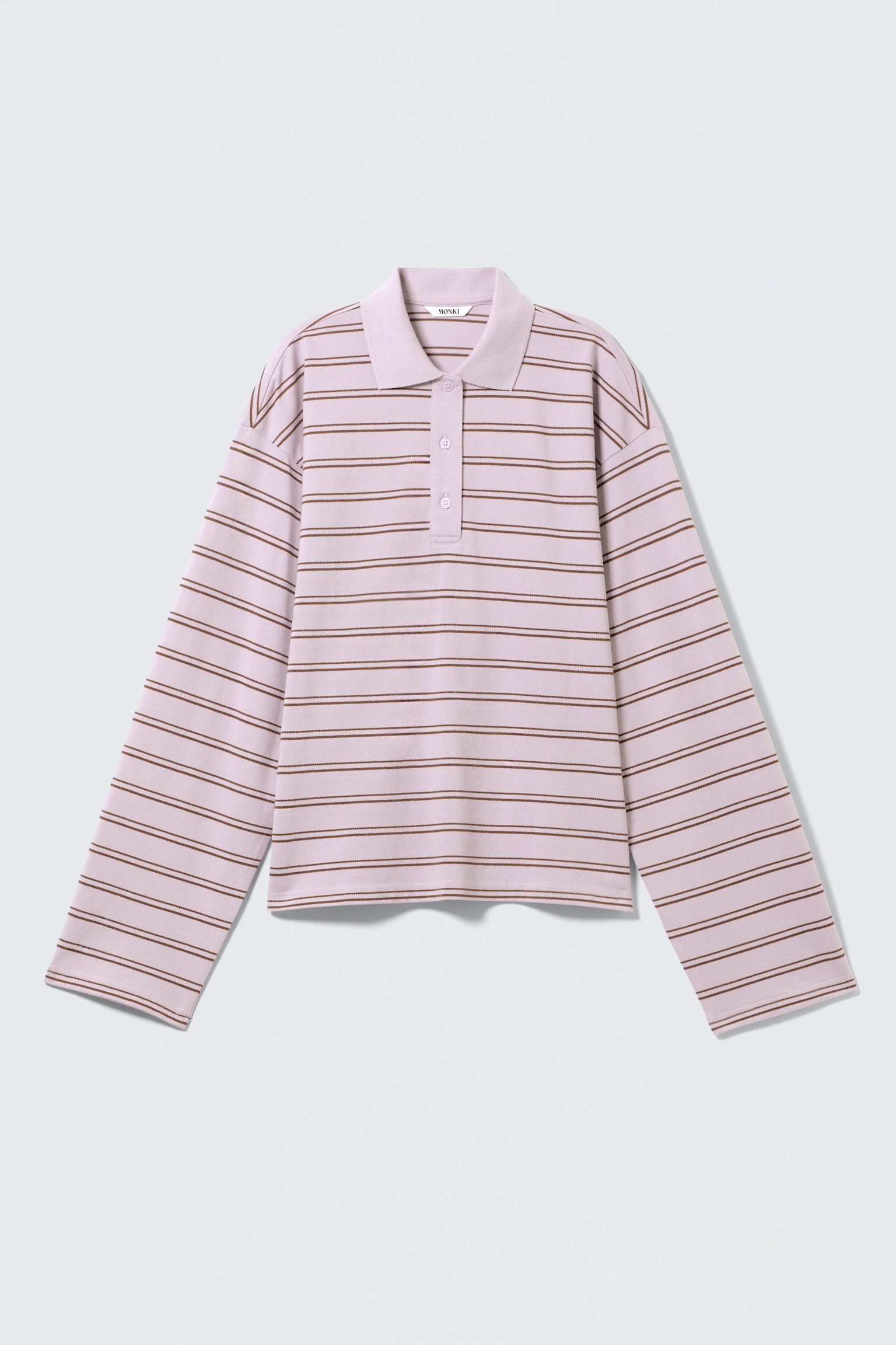 Long-Sleeved Cotton Polo Top - Striped Dusty Lilac/Gestreept donkerbruin/Striped Light Pink/Dark Plum - Pink Stripes/White - Black Dots - 1