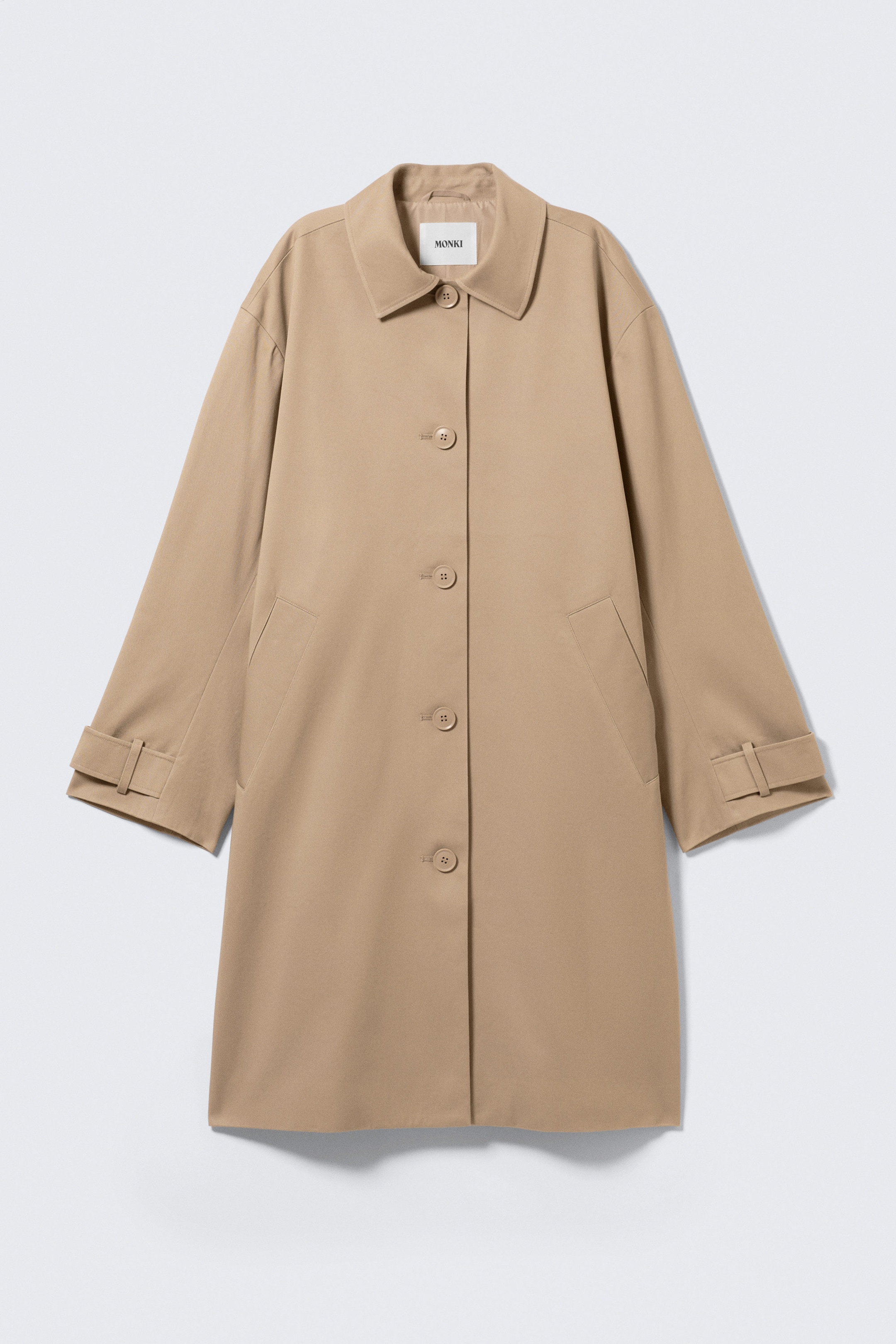 Beige - Relaxed Single-Breasted Car Coat - 4