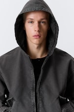 Black Melange - Loose Hooded Canvas Jacket - 3