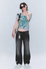 Undone Black - Svart - Messy Low Rise Regular Straight Jeans - 1