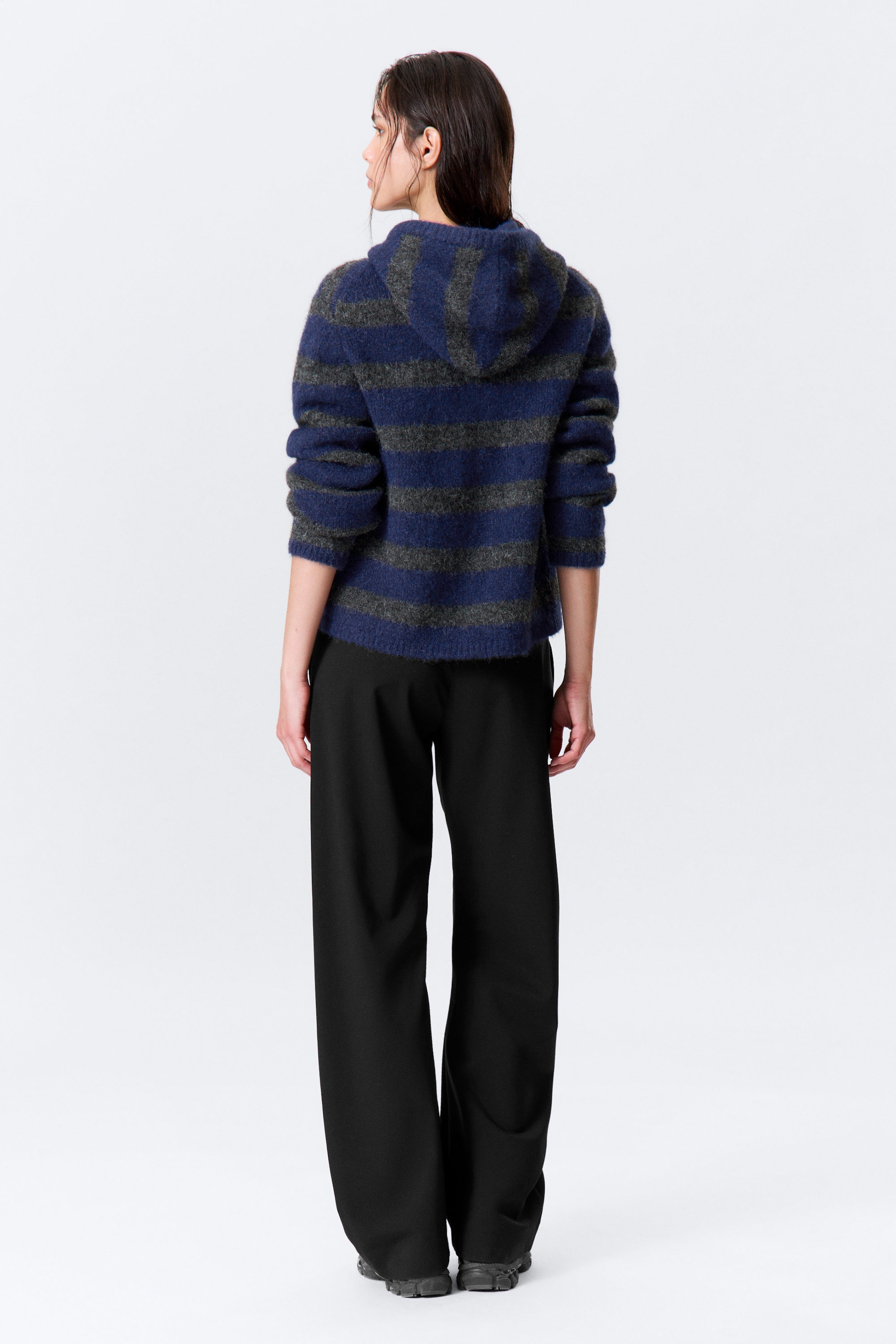 Blue & Grey Stripes - Knitted Wool-Blend Zip Hoodie - 5