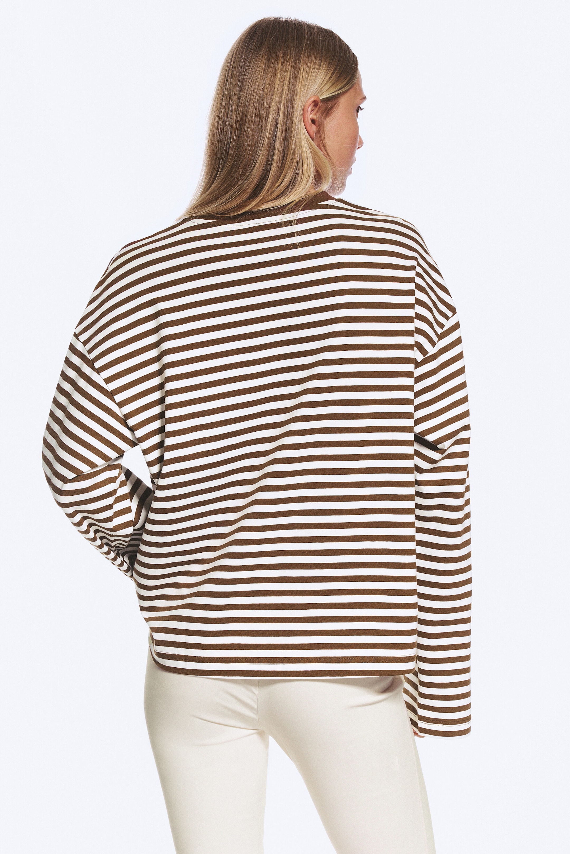 Brun & Vit-randig - Långärmad bomulls-t-shirt - 2