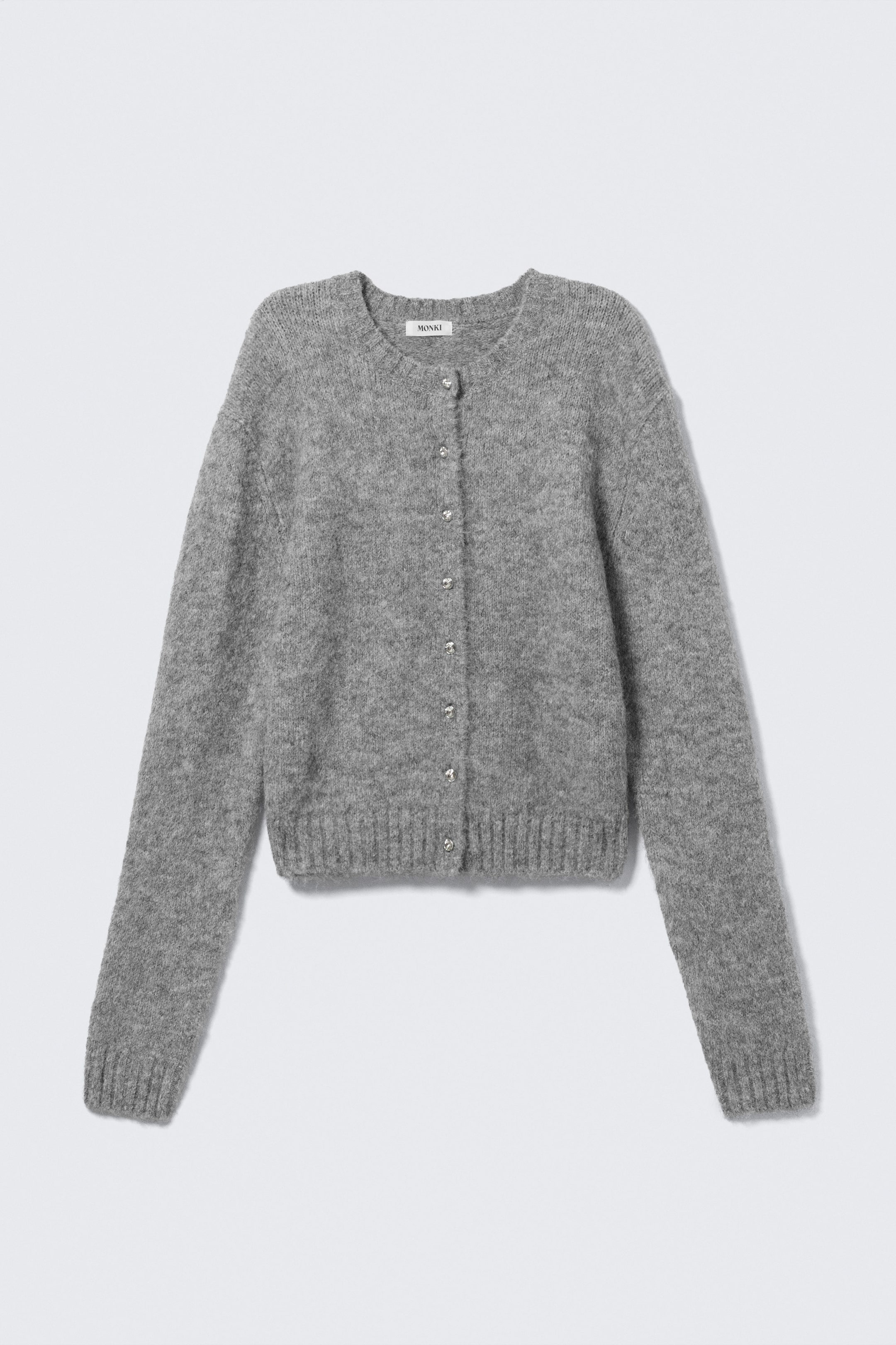 Grau meliert - Gebürstete Strickjacke mit Knöpfen - 3