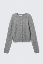 Grau meliert - Gebürstete Strickjacke mit Knöpfen - 3