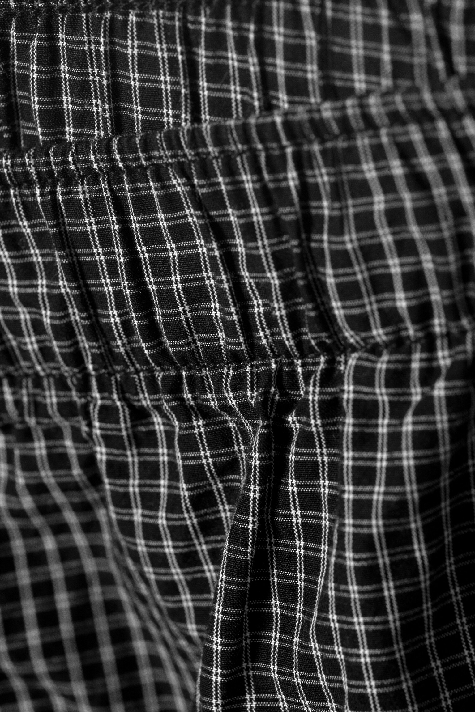 Low Loose Cotton Trousers - Checked Black/Pruhovaná černá/Striped Light Blue - 2