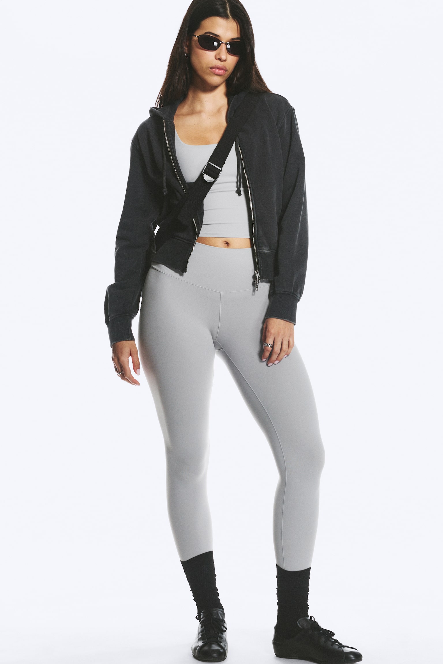High Waisted Sports Tights - Light Dusty Grey/Black/Dark Brown/Dark Grey/Dark Brown - 1