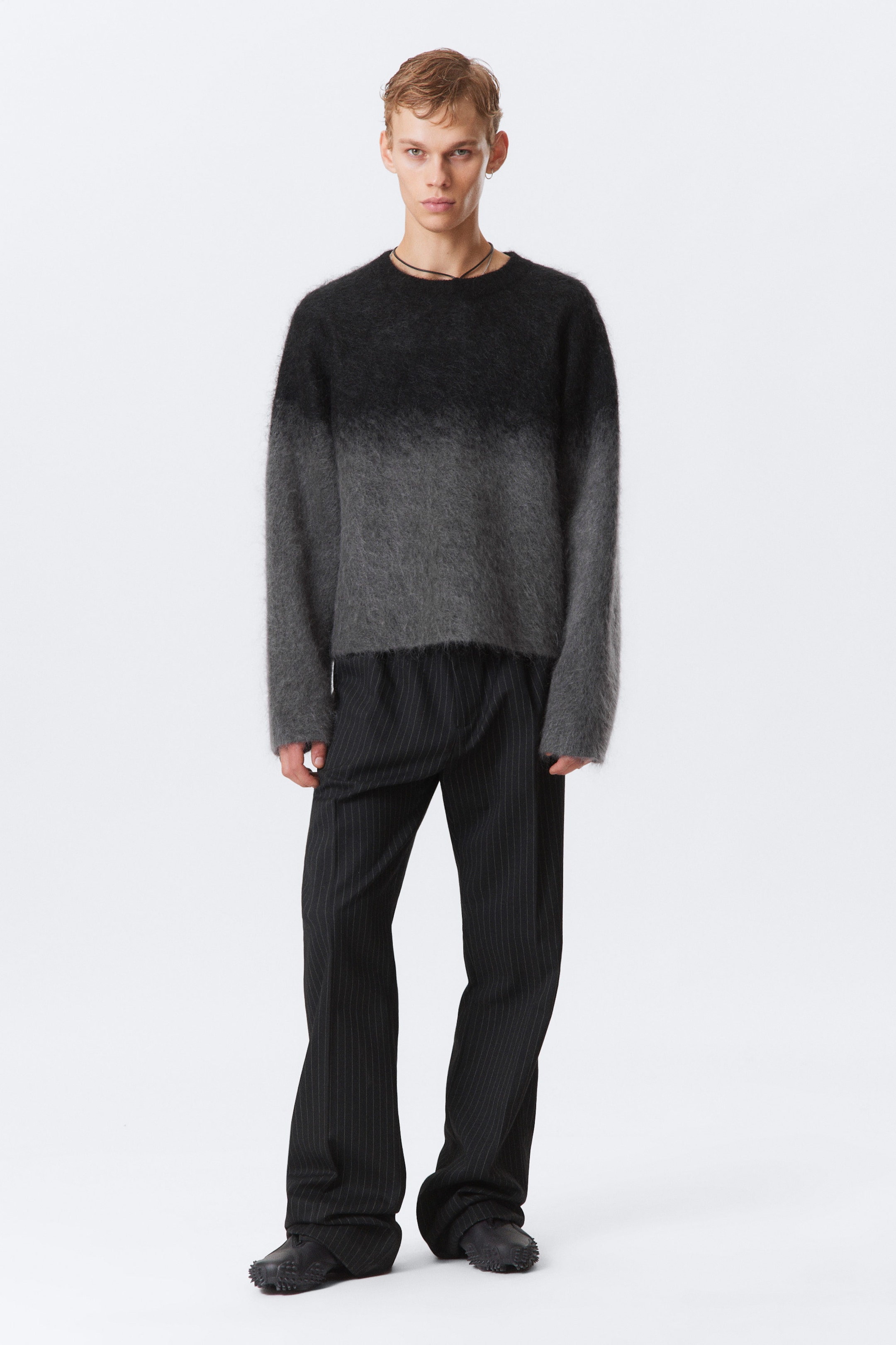 Noir/gris dégradé - Pull délavé en mélange de mohair - 2