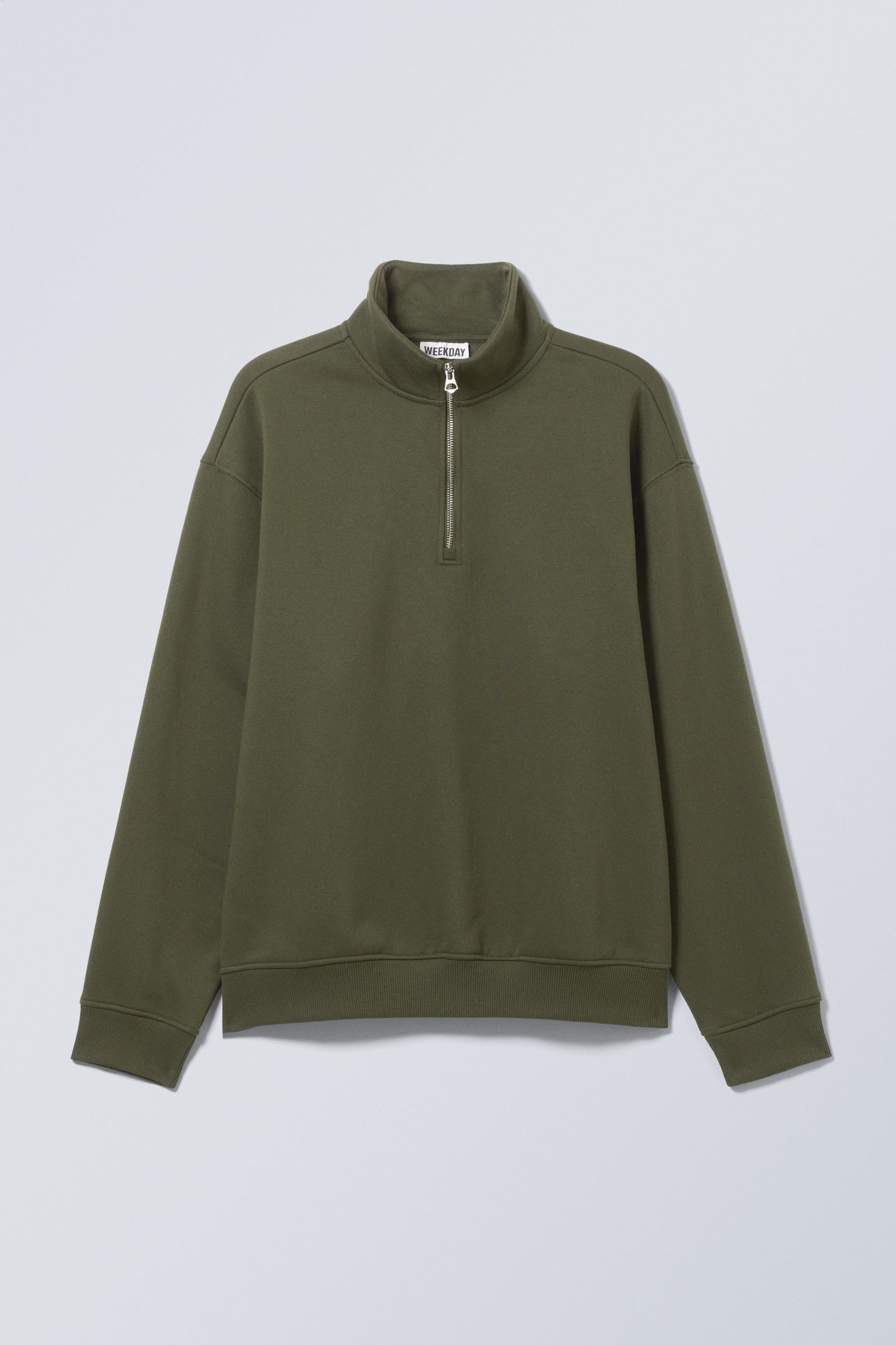 Mörk khakigrön - Tung Avslappnad Halv-zip Tröja - 0