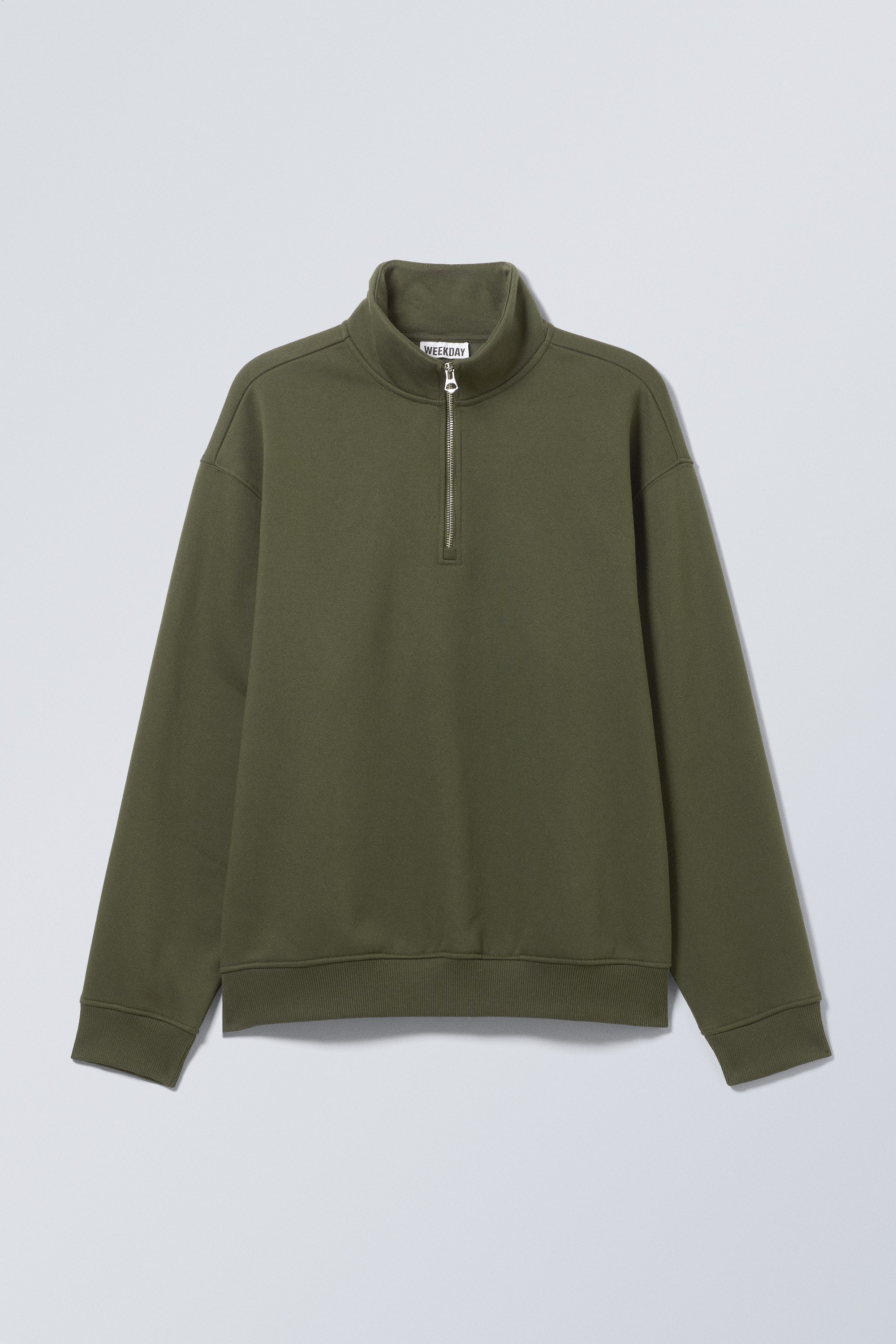 relaxed heavy half zip sweater - Dark Khaki Green | Weekday GB