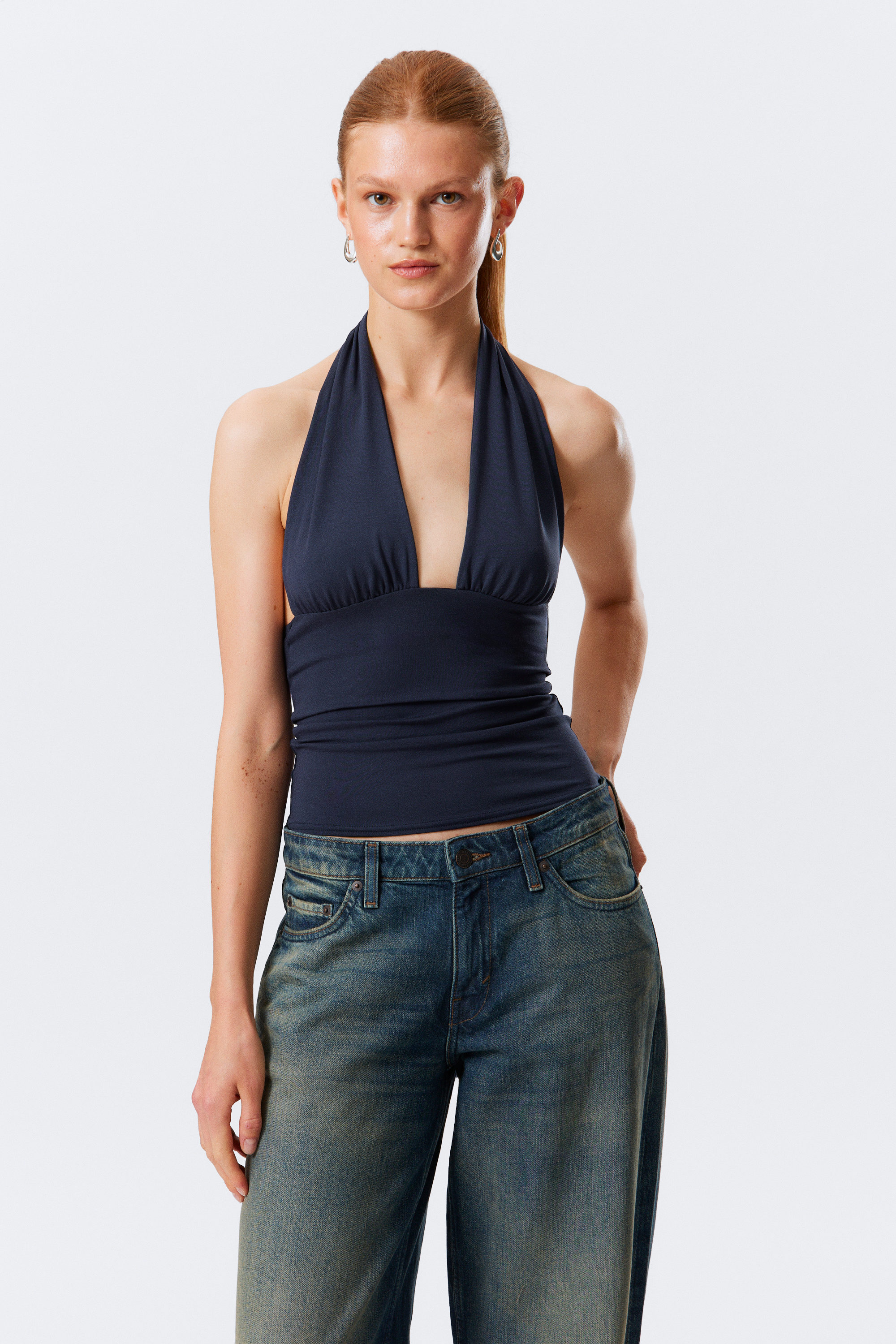 Dark Blue - Deep Halterneck Top - 1