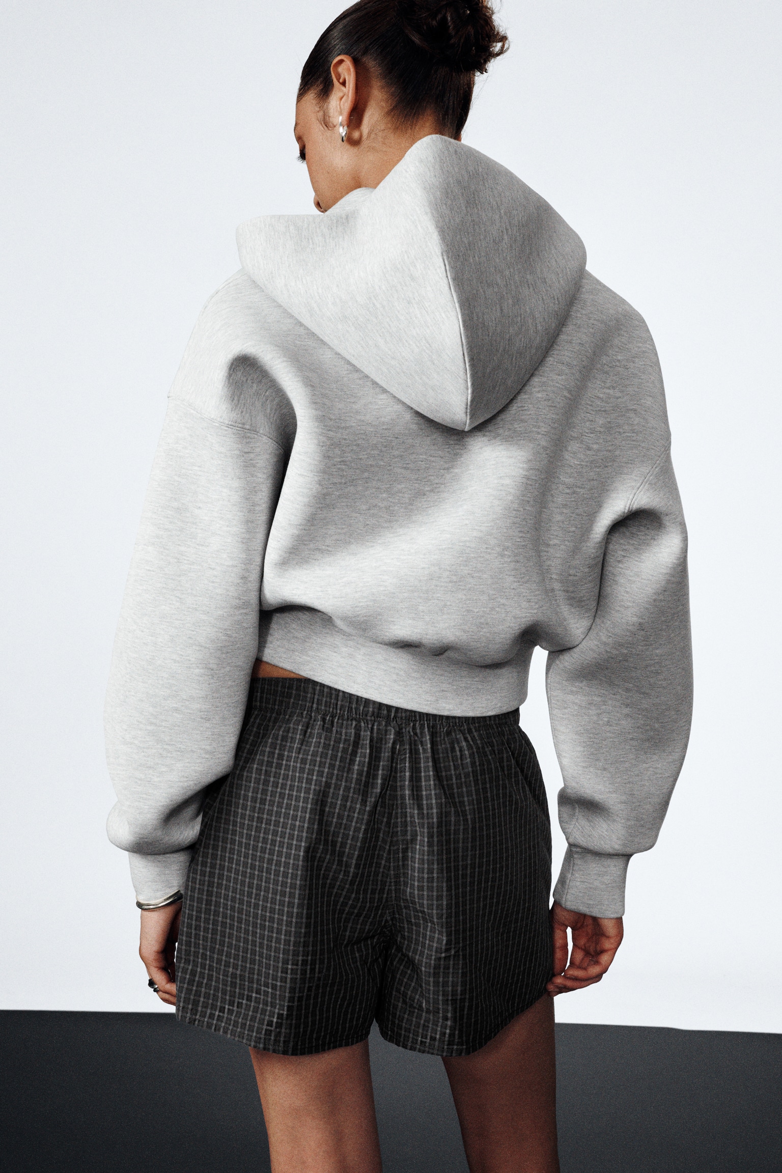 Loose Fit Scuba Zip Hoodie - Grey Melange/Dark Blue - 5