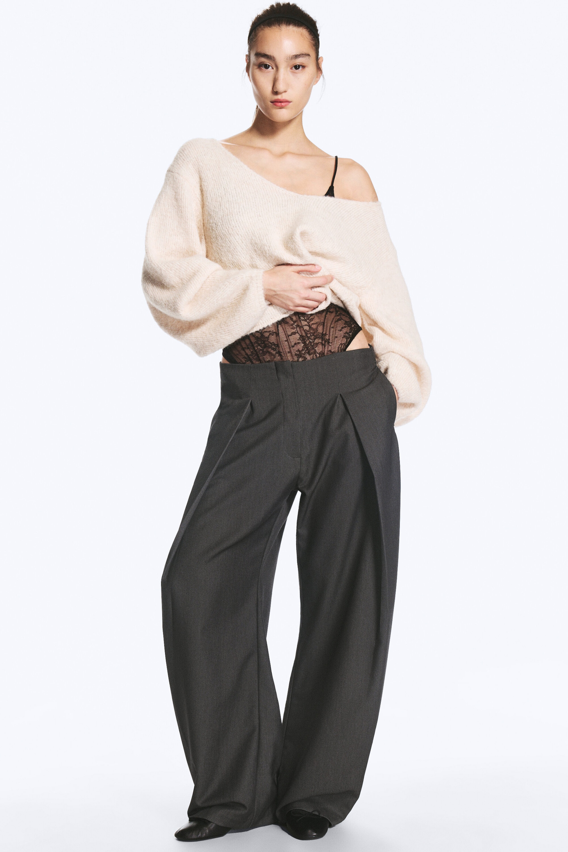 Gris foncé chiné - Pantalon ballon taille basse - 2