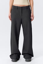 Pinstriped Dark Grey - Low-Waisted Loose Fit Suit Trousers - 1