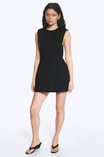 Schwarz - Ärmelloses Twill-Minikleid - 0