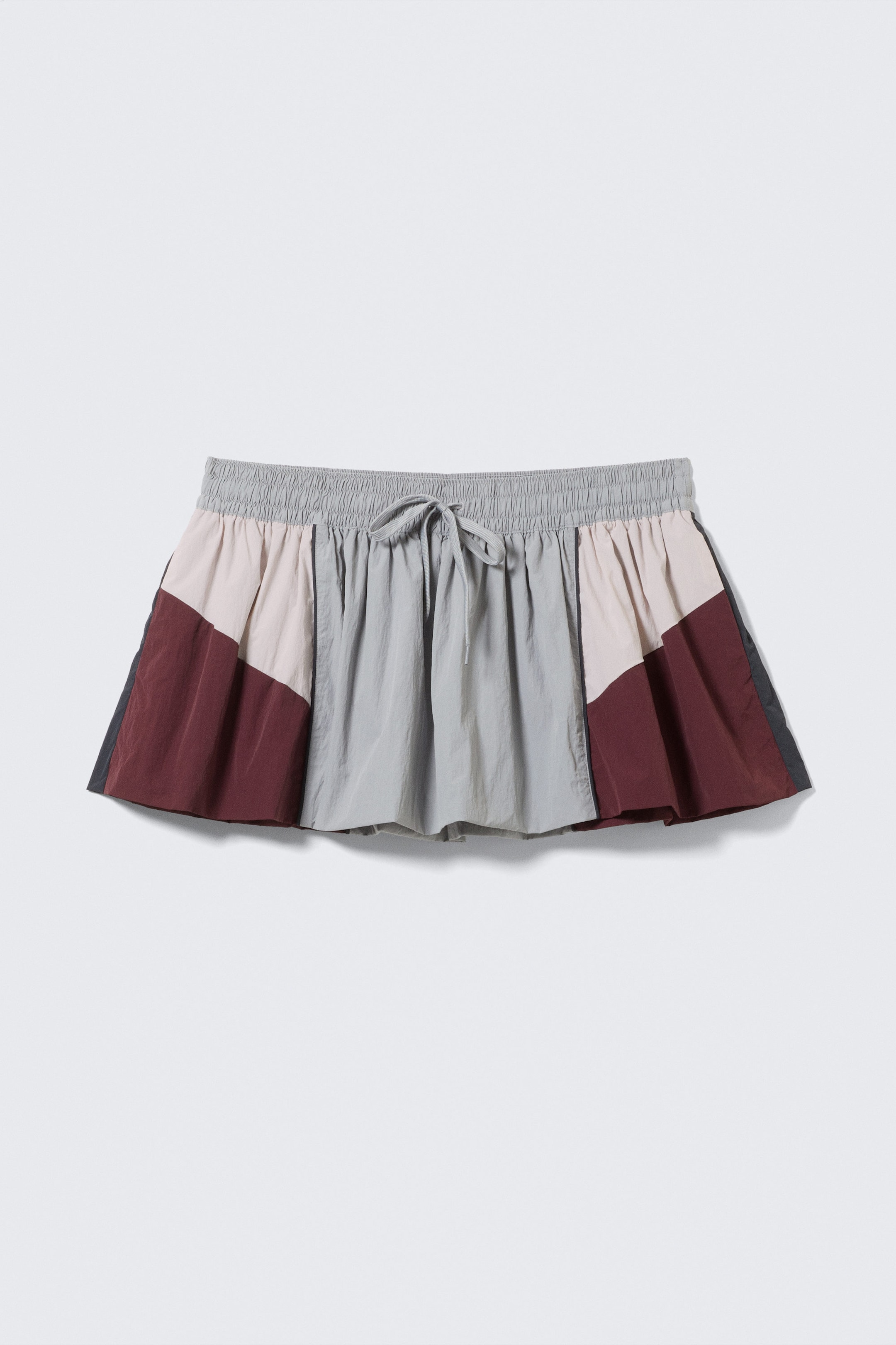Grey/Pink/Red - Colourblock A-line Nylon Mini Skirt - 1
