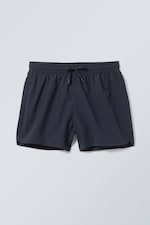 Dark Blue - Structured Mid-Thigh Swim Shorts - 0