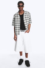 White/Black Check - Cotton Short-sleeved buttoned shirt - 2