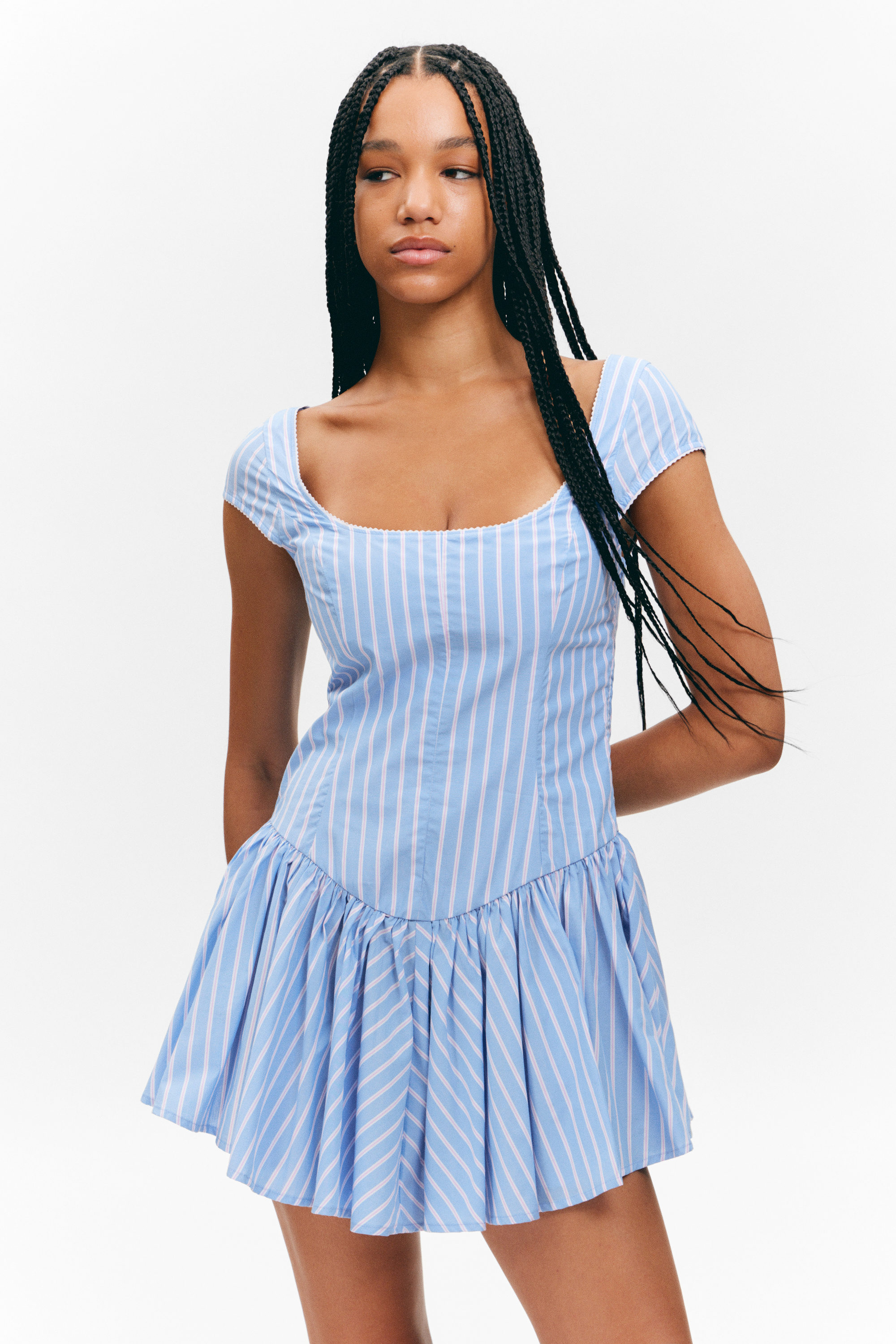 Striped Blue & Pink - Fit and Flare Mini Dress - 2