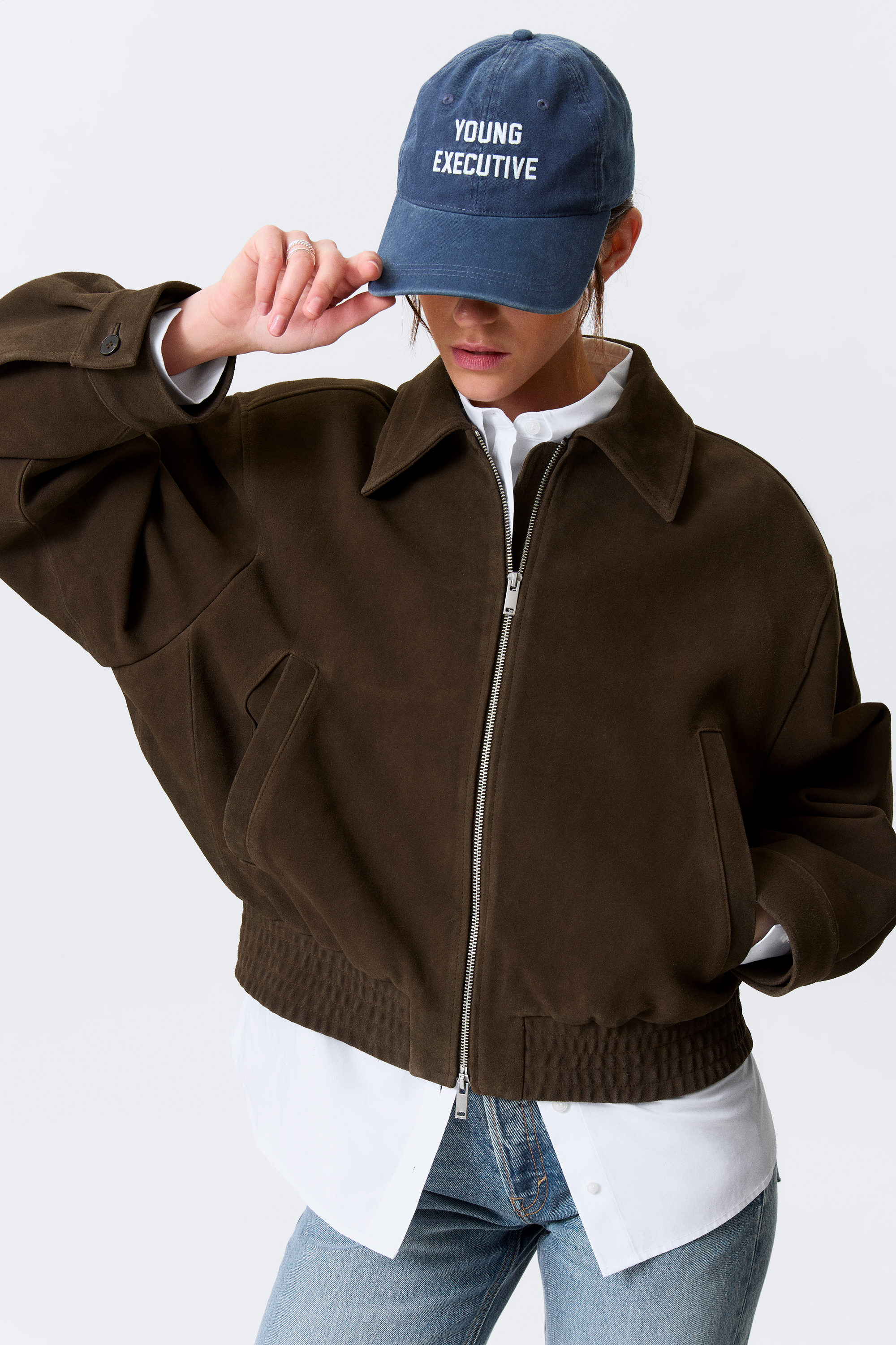 Dark Brown - Boxy Suede Zip Jacket - 2