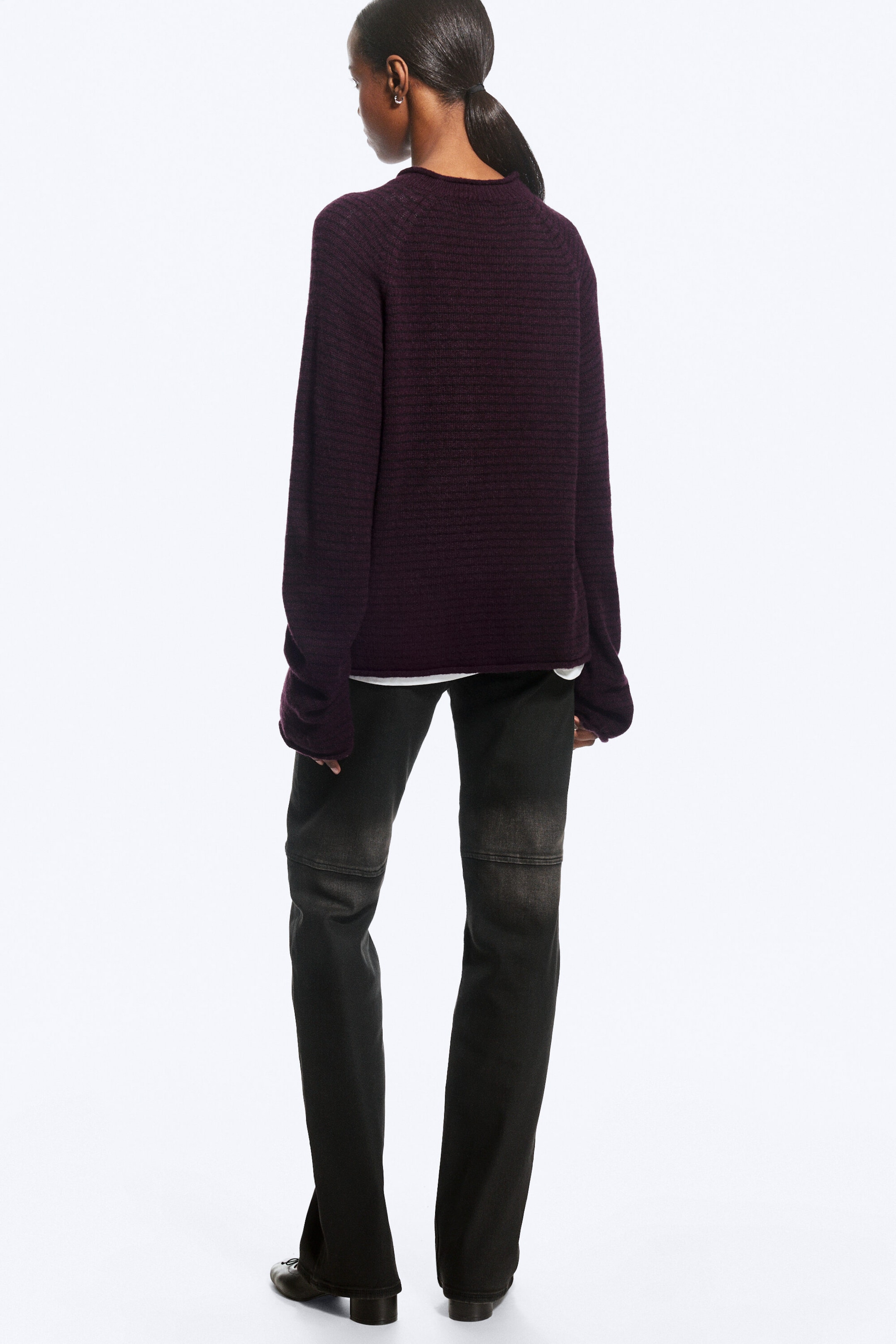 Striped Dark Purple - Avslappnad jumper i ullmix - 3
