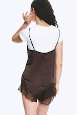 Dark Brown - Satin Lace Top - 2