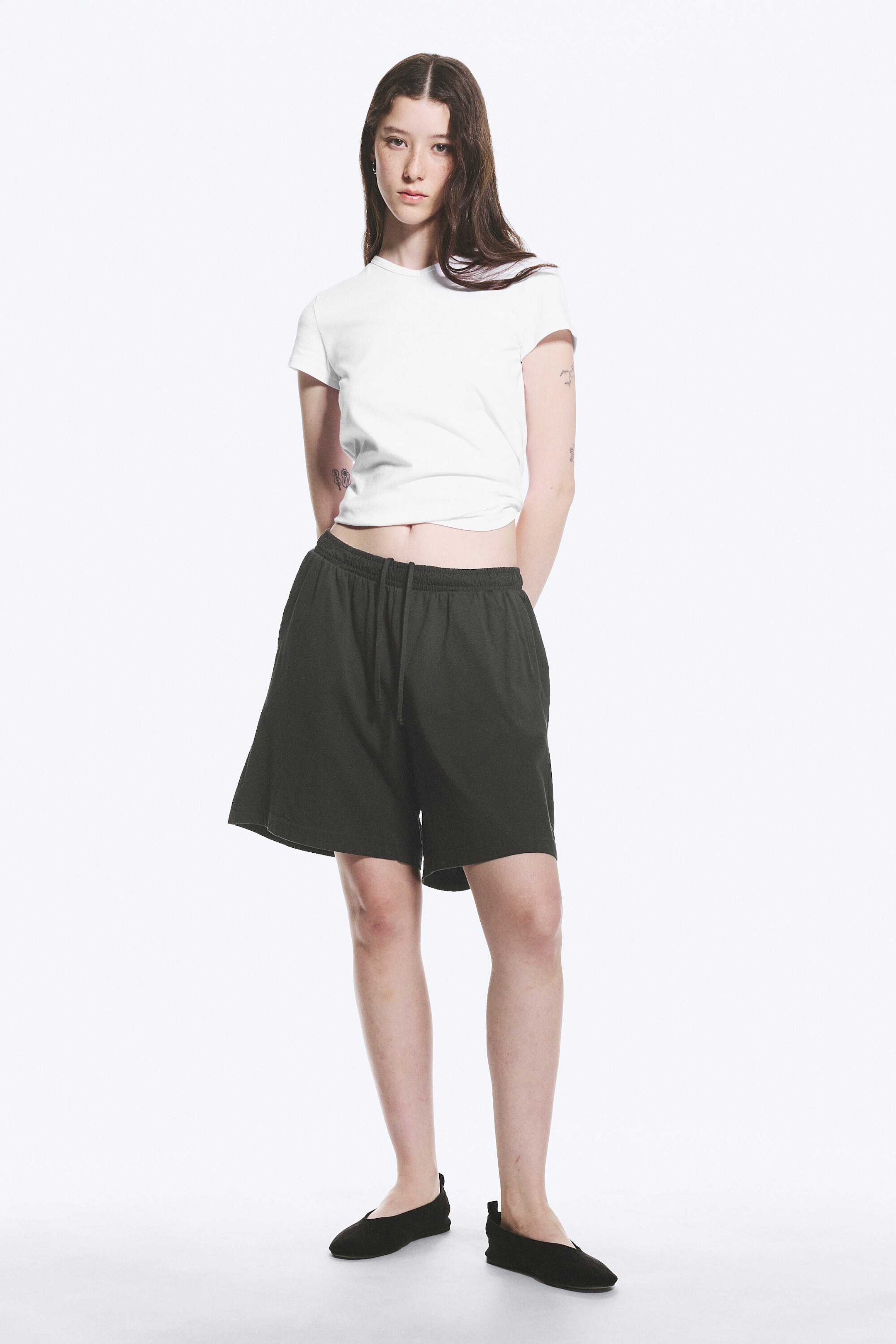 Mörkgrå - Pull-on-shorts i Jersey med Ledig Passform - 1