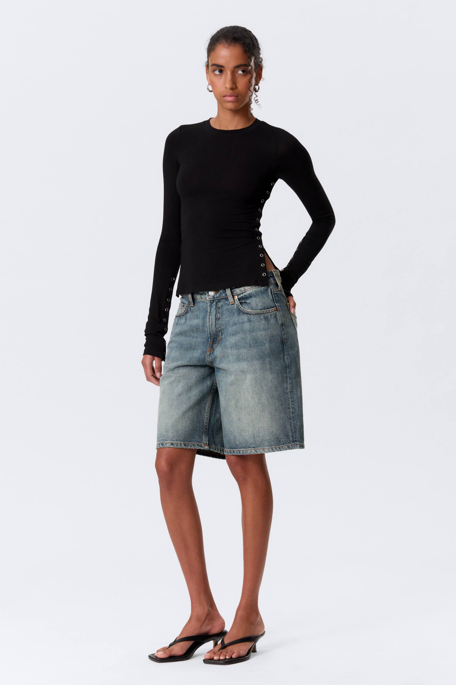 Top slim a maniche lunghe - Nero/Grigio polvere - 3