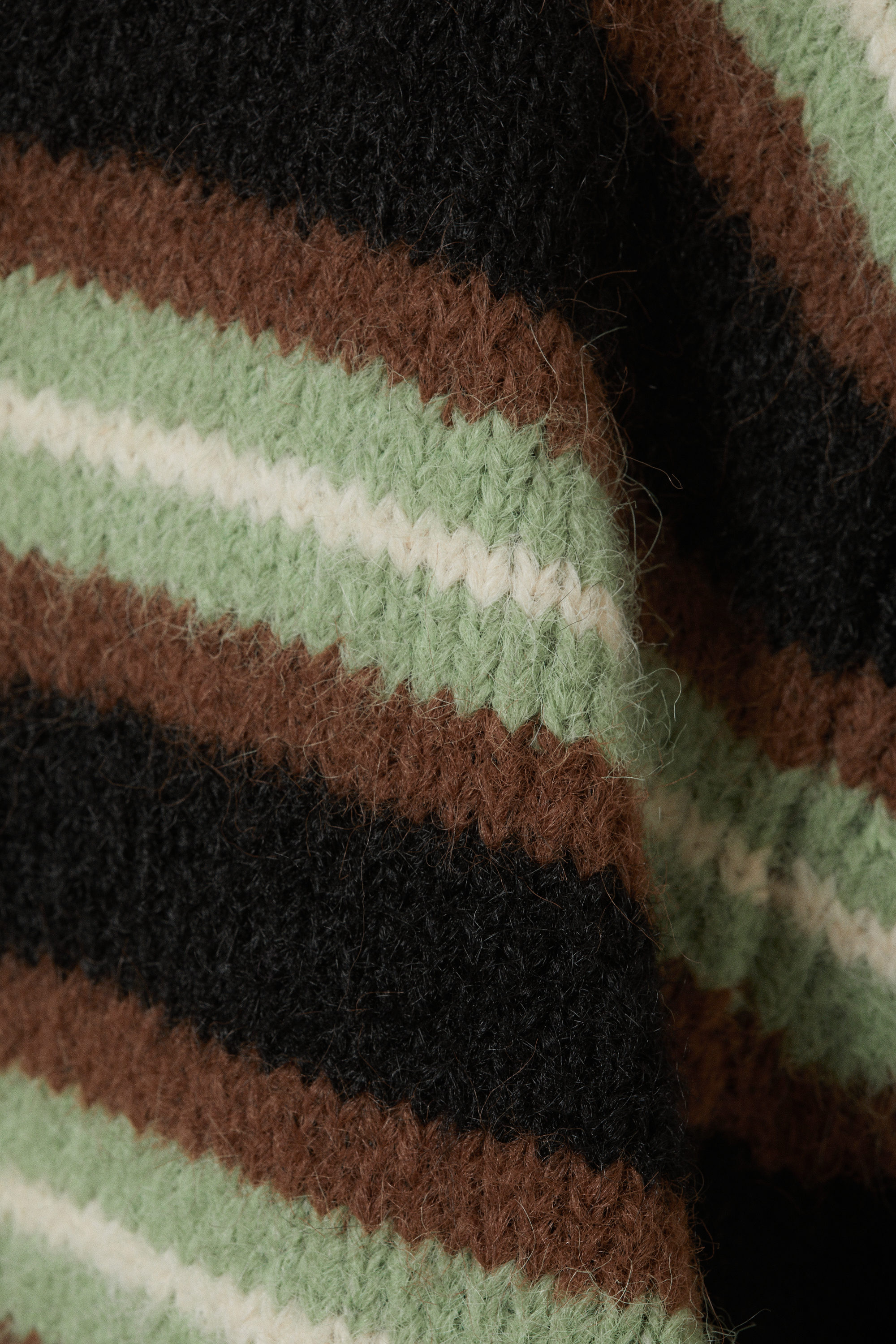 Brown/Black/Green Stripes - Brushed Knit Buttoned Cardigan - 4