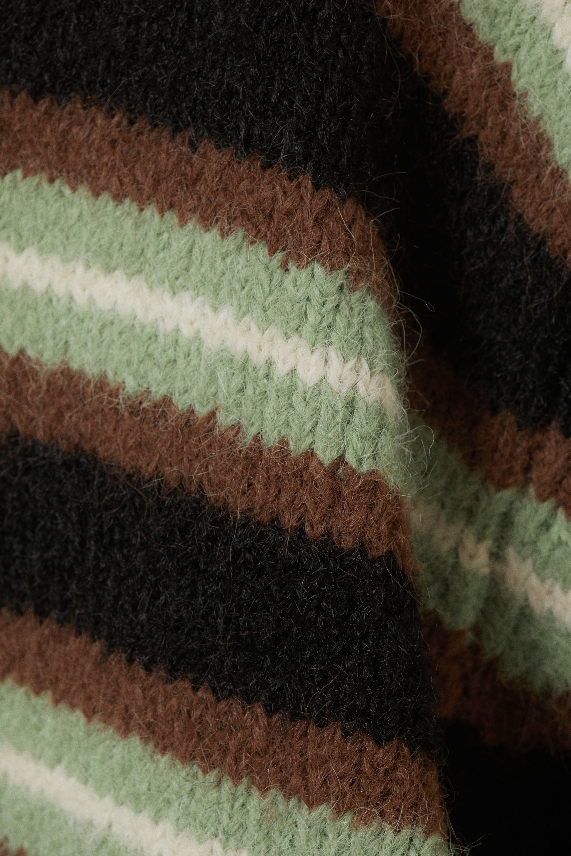 Brown/Black/Green Stripes - Brushed Knit Buttoned Cardigan - 4
