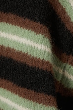 Brown/Black/Green Stripes - Brushed Knit Buttoned Cardigan - 4