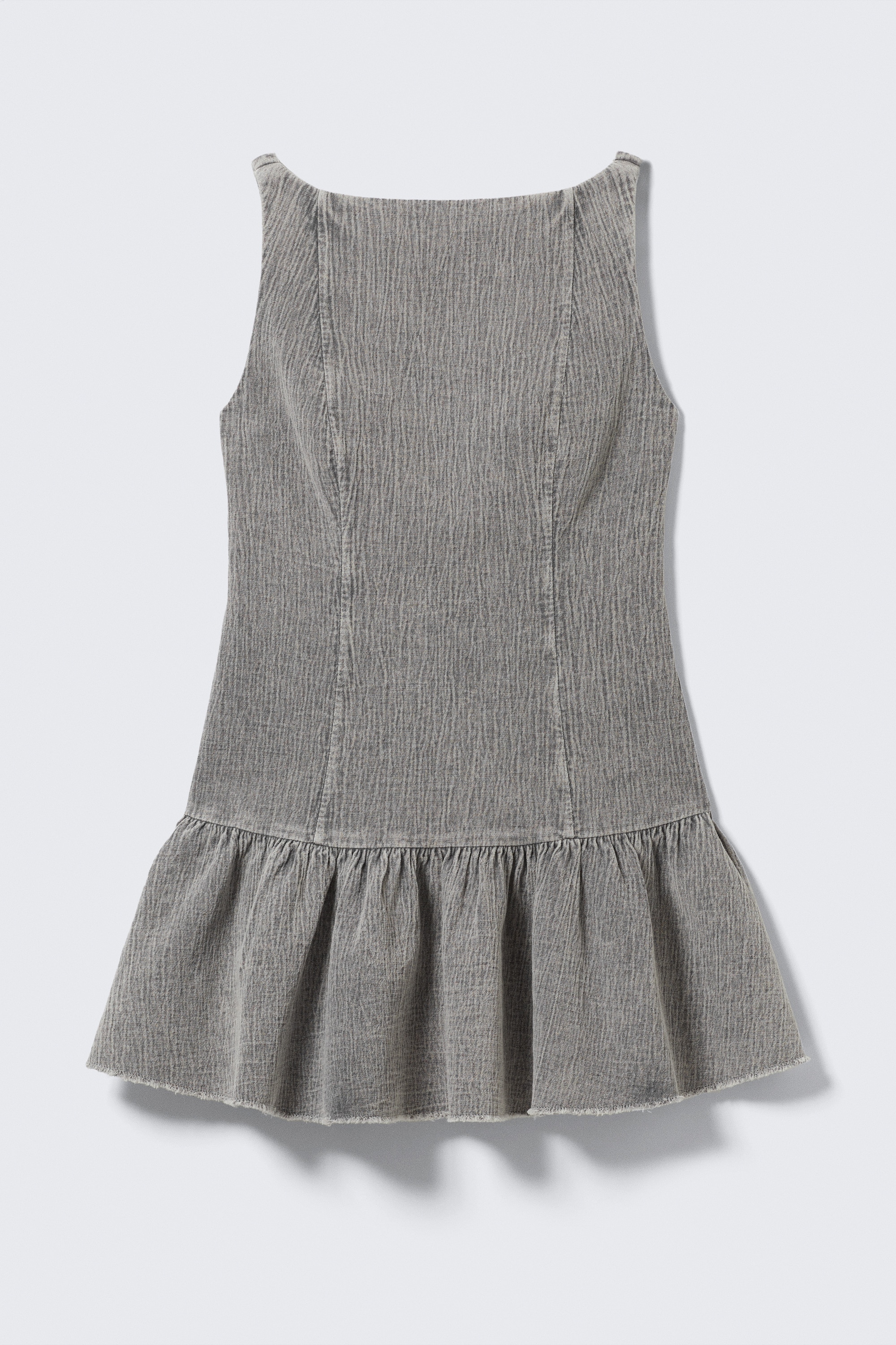 Glockiges Mini-Twillkleid mit U-Boot-Ausschnitt - Verwaschenes Grau