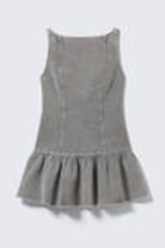 Washed Grey - Flared Boat-neck Mini Twill Dress - 4