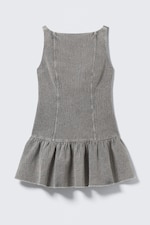 Washed Grey - Flared Boat-neck Mini Twill Dress - 3