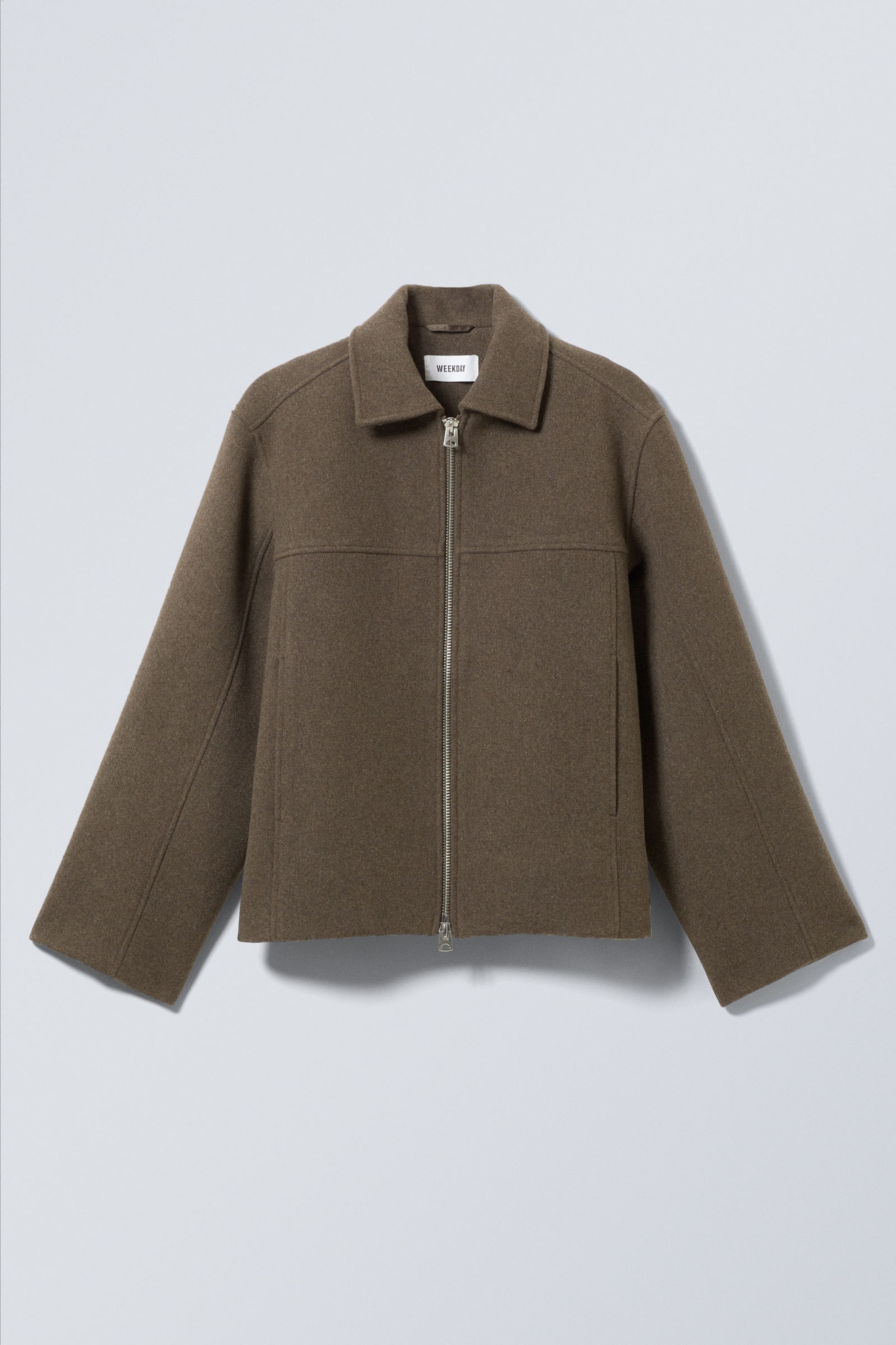 Dark Brown - Short Wool Blend Jacket - 1