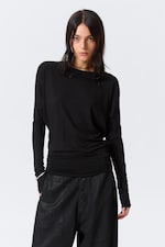 Black - Long-Sleeved Open Back Top - 1