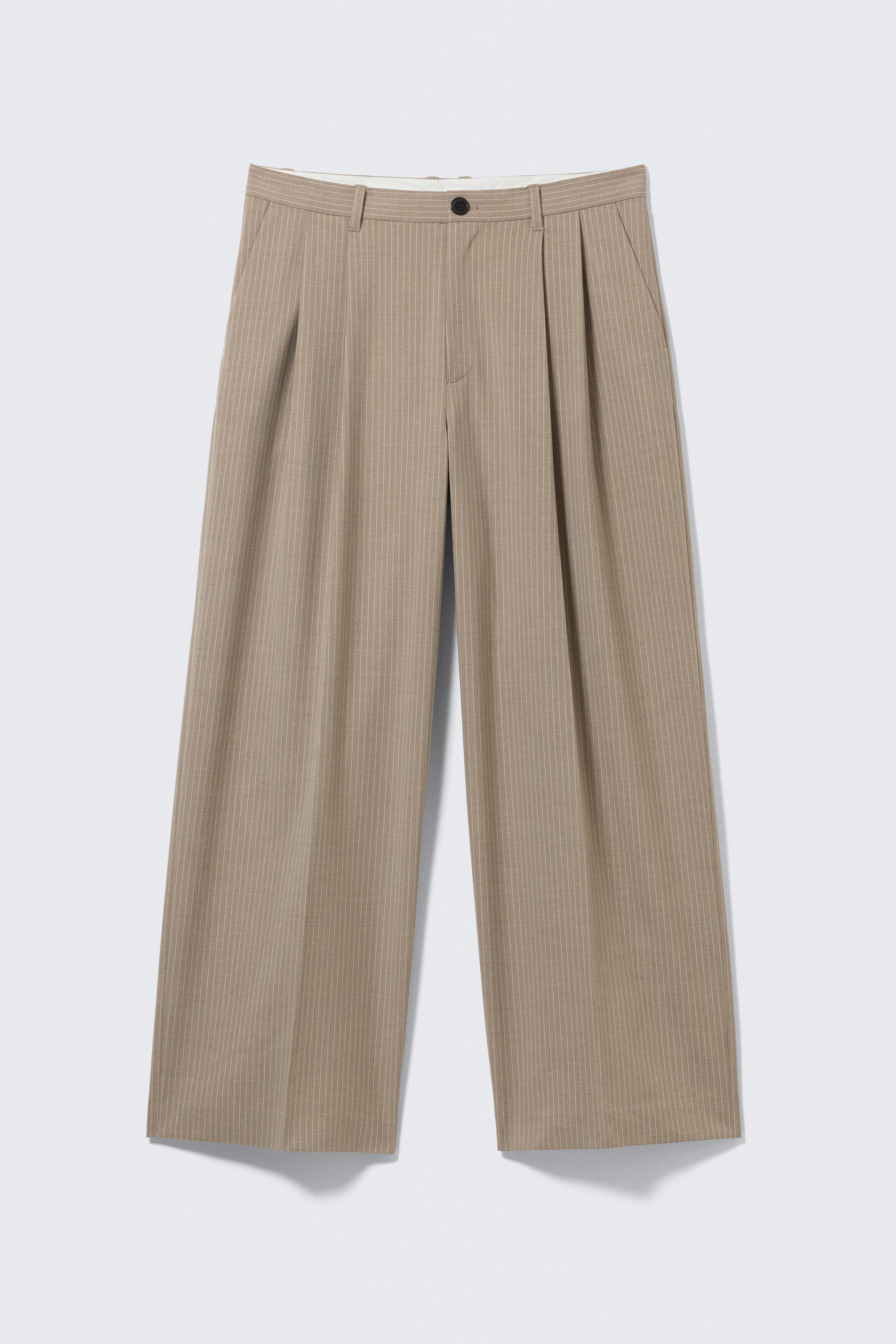 Mélange beige à fines rayures - Pantalon de costume plissé ample Nate - 0