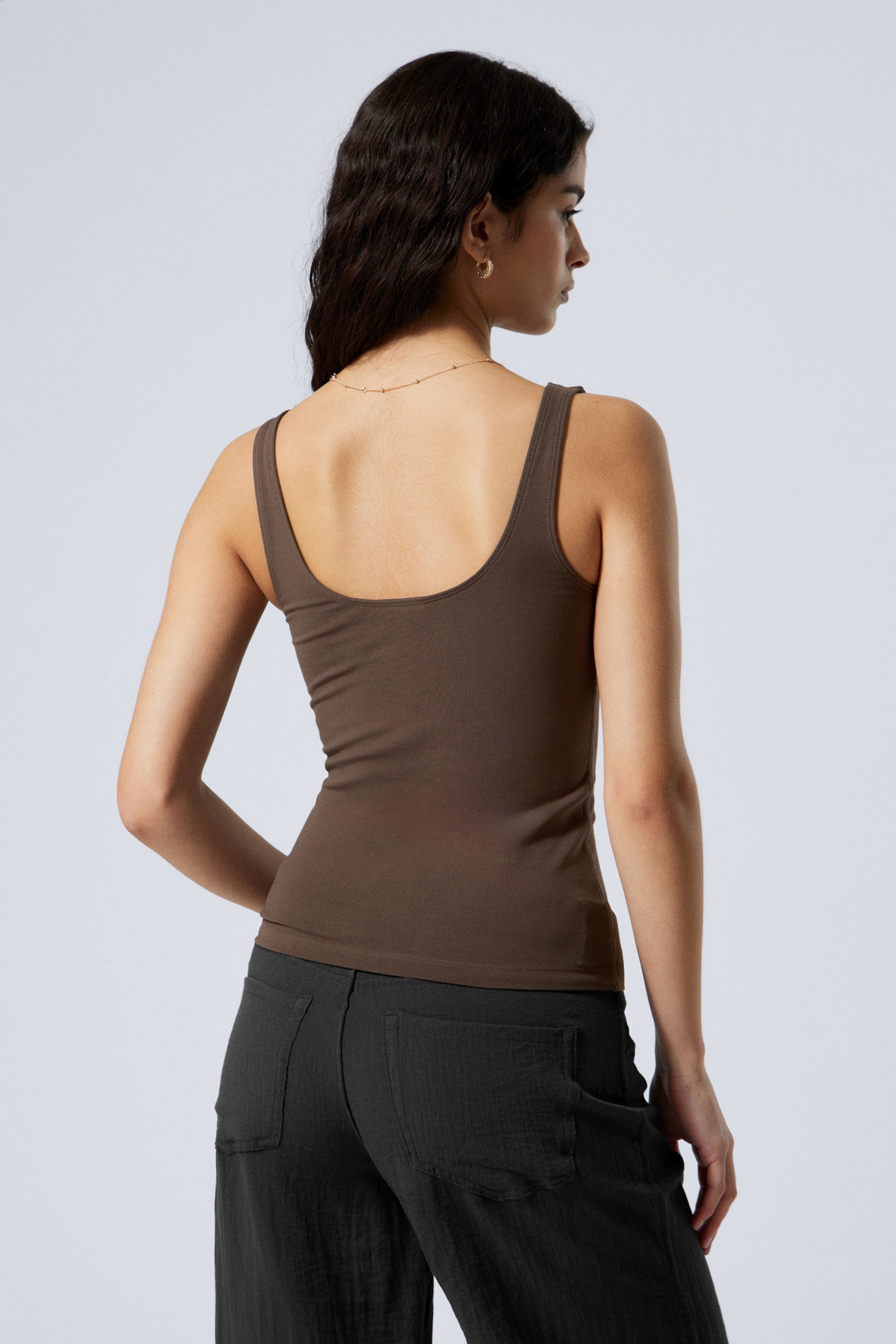 Dark Brown - Fitted Square Neck Tank Top - 2