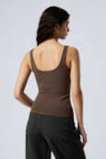 Dark Brown - Fitted Square Neck Tank Top - 2
